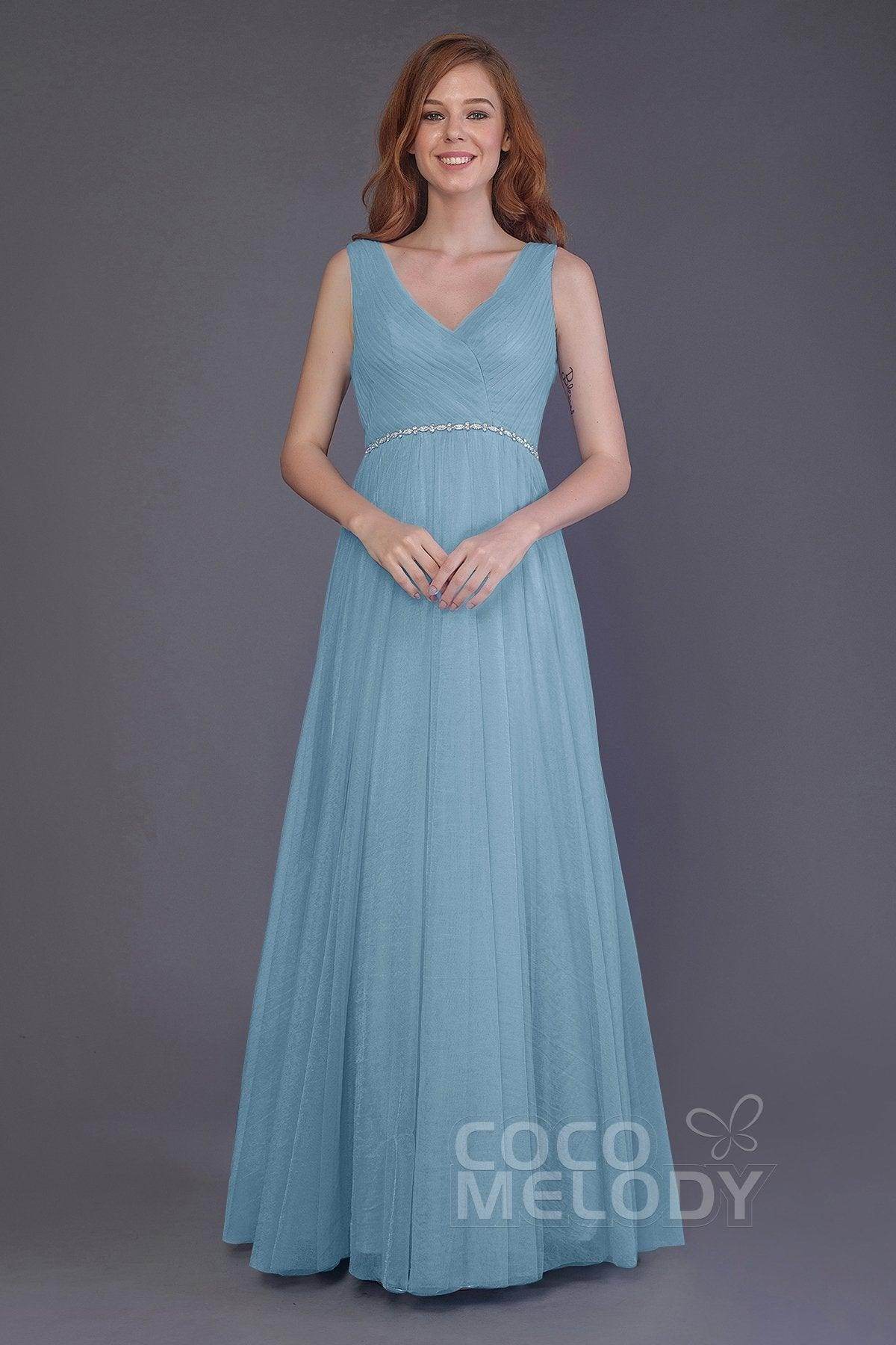 Sheath-Column Floor Length Tulle Bridesmaid Dress PR3518 - COCOMELODY