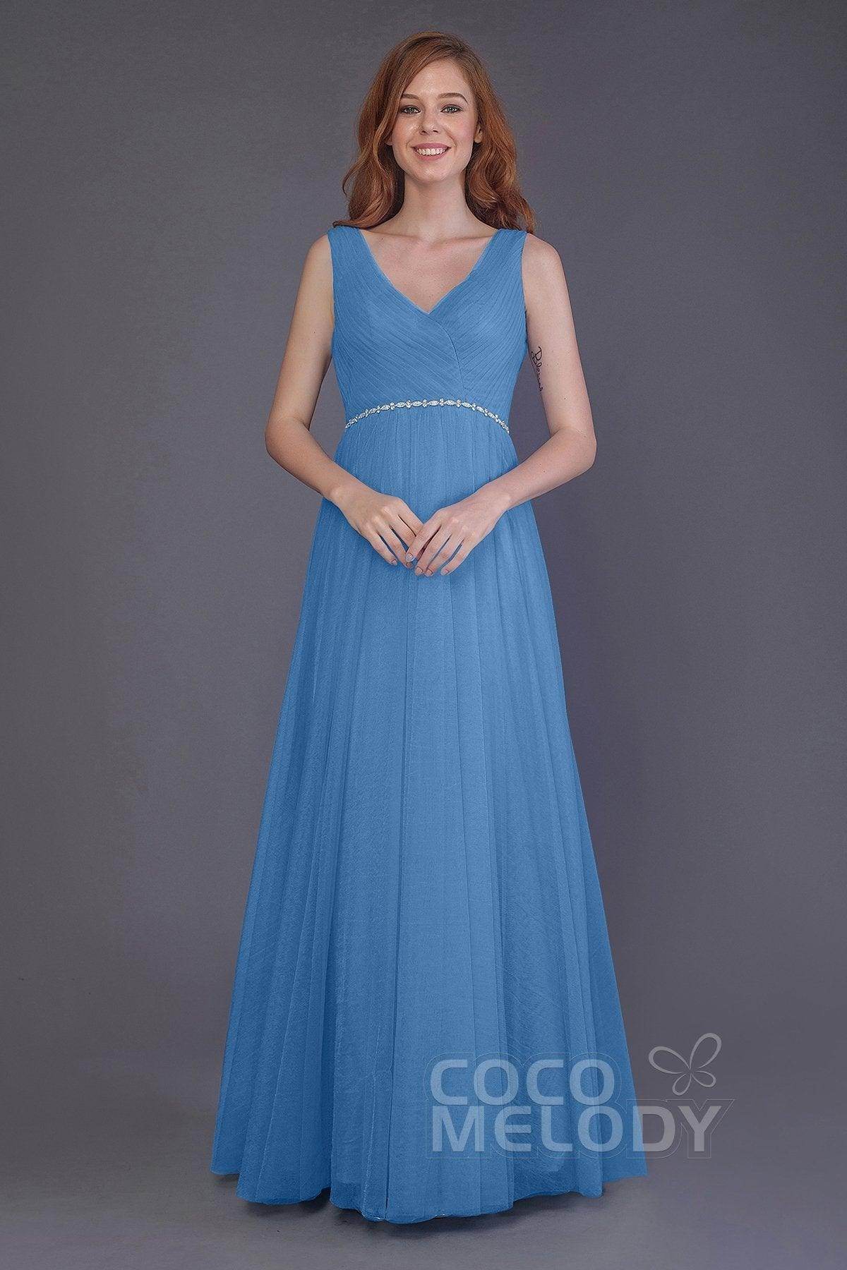 Sheath-Column Floor Length Tulle Bridesmaid Dress PR3518 - COCOMELODY