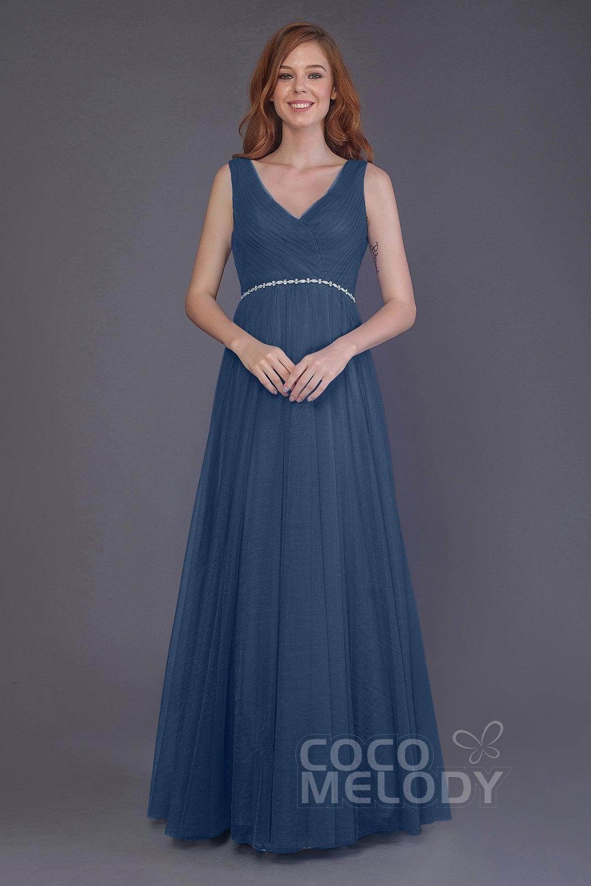 Sheath-Column Floor Length Tulle Bridesmaid Dress PR3518 - COCOMELODY