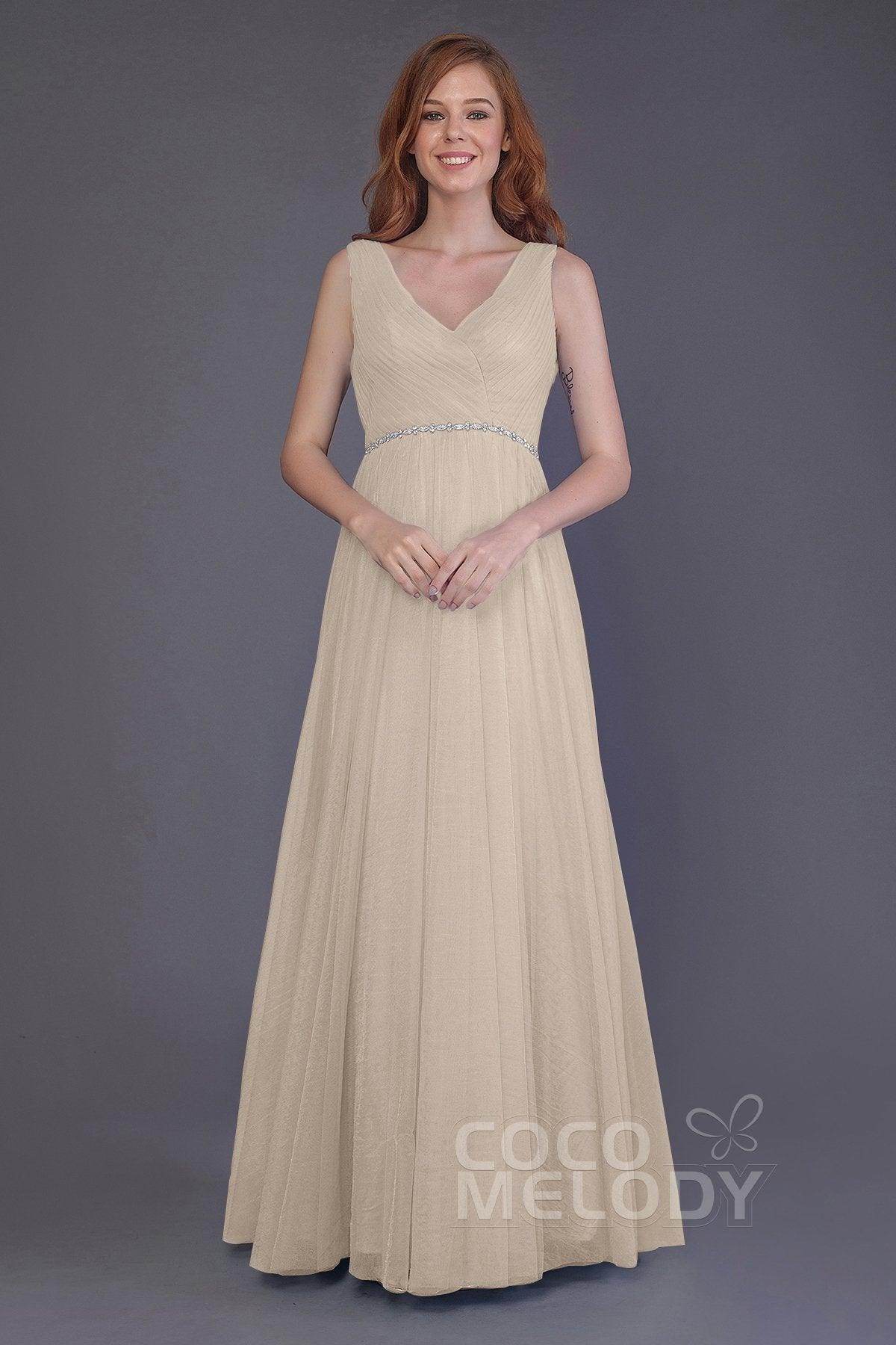 Sheath-Column Floor Length Tulle Bridesmaid Dress PR3518 - COCOMELODY