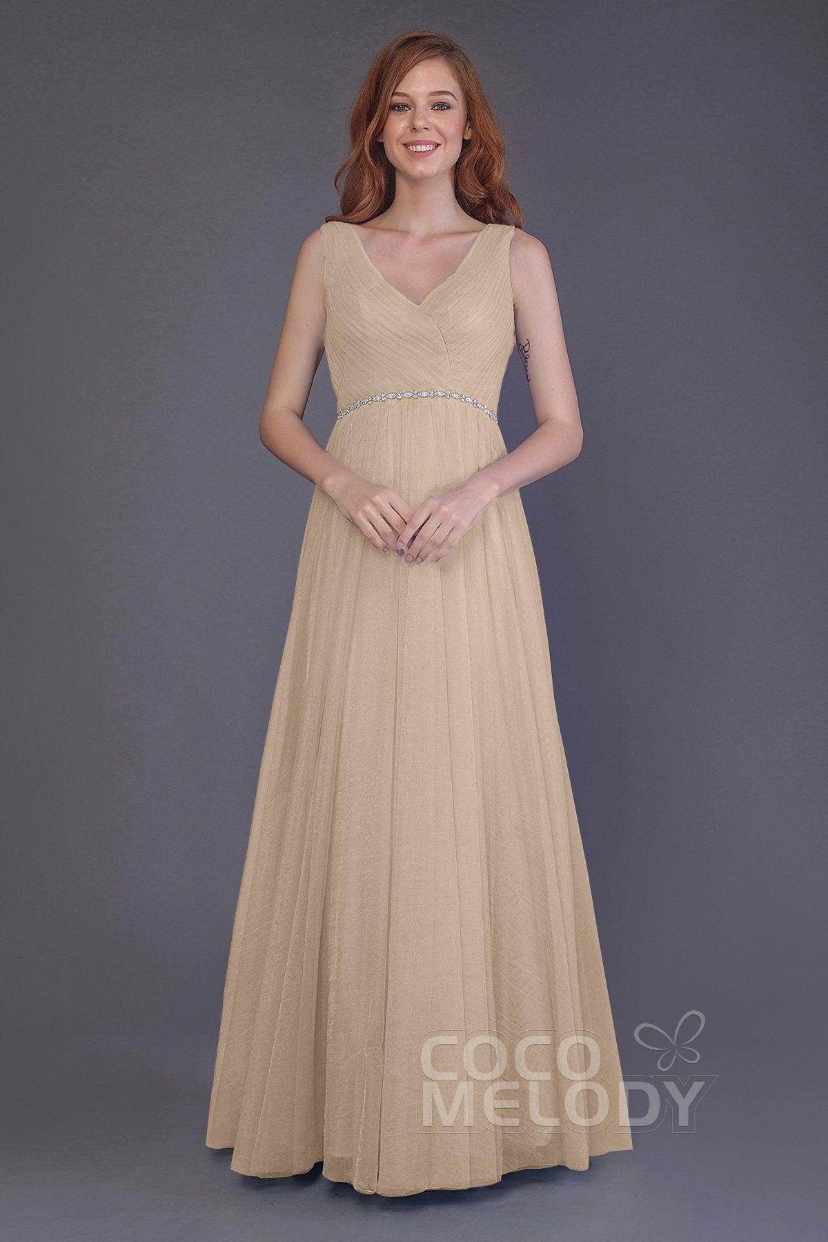 Sheath-Column Floor Length Tulle Bridesmaid Dress PR3518 - COCOMELODY