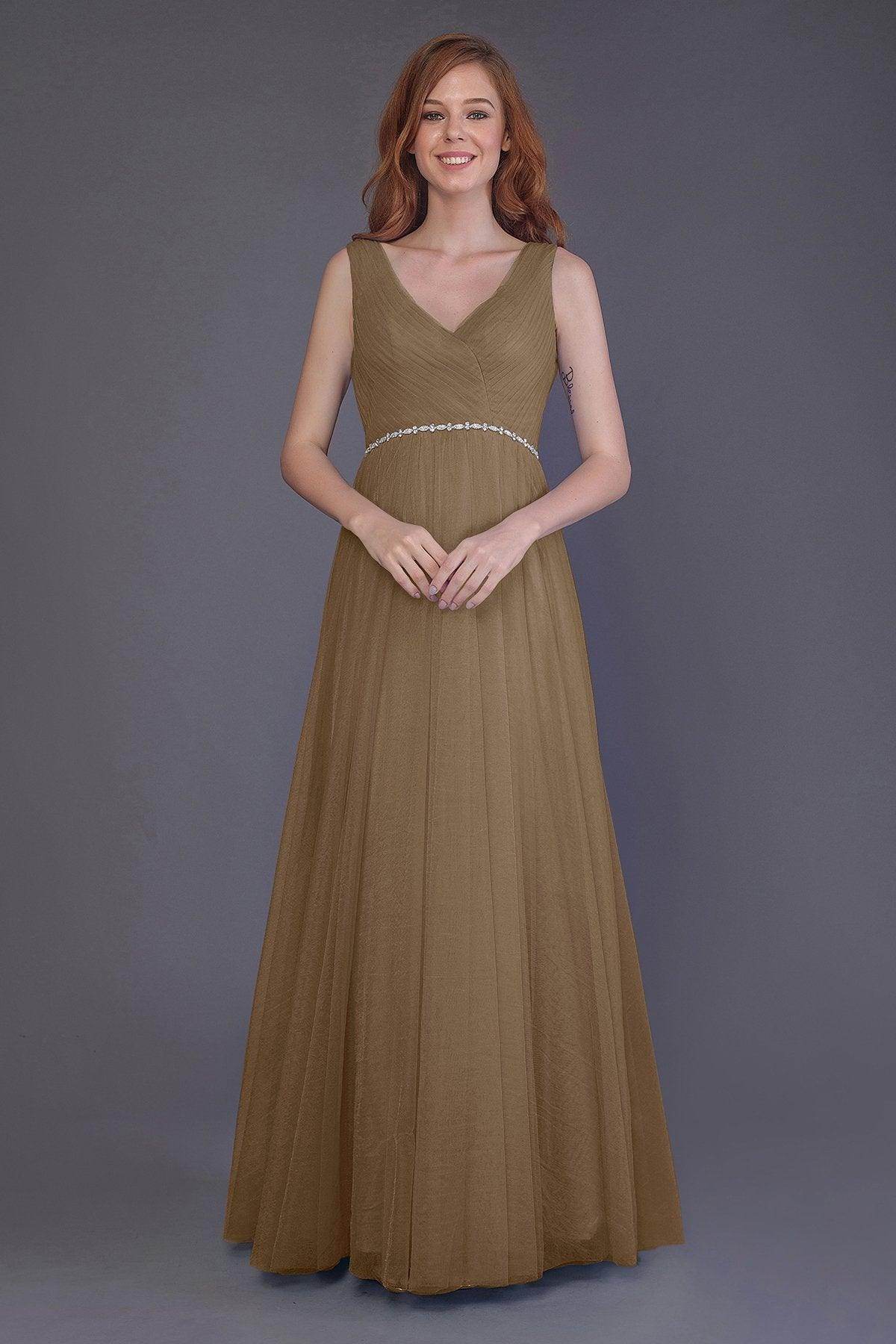 Sheath-Column Floor Length Tulle Bridesmaid Dress PR3518 - COCOMELODY