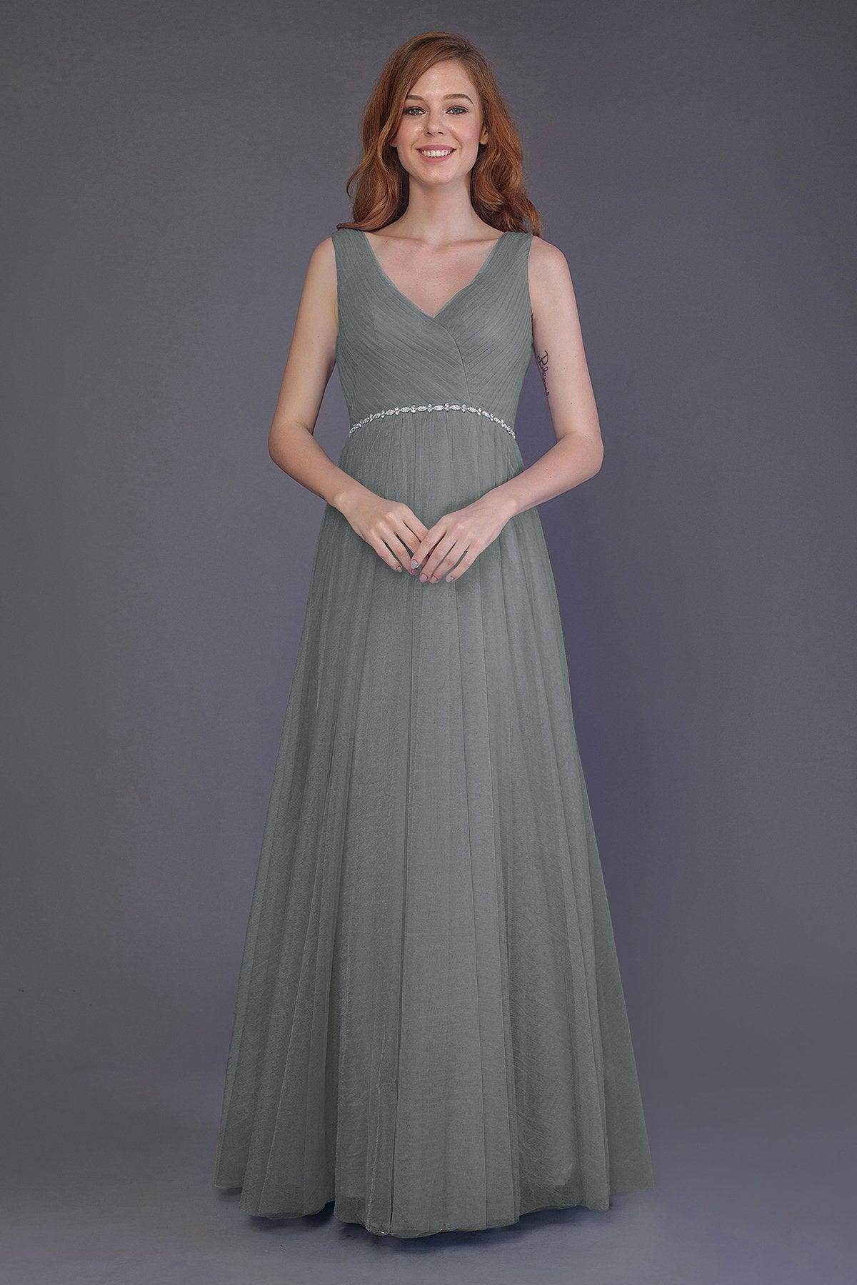 Sheath-Column Floor Length Tulle Bridesmaid Dress PR3518 - COCOMELODY