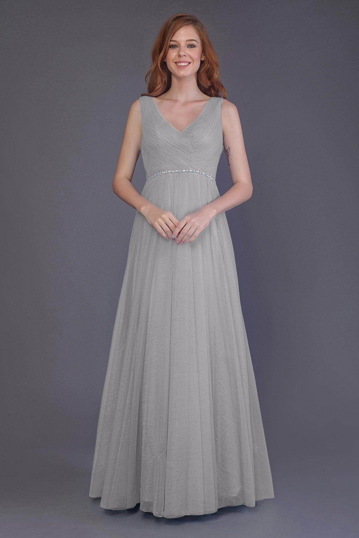 Sheath-Column Floor Length Tulle Bridesmaid Dress PR3518 - COCOMELODY