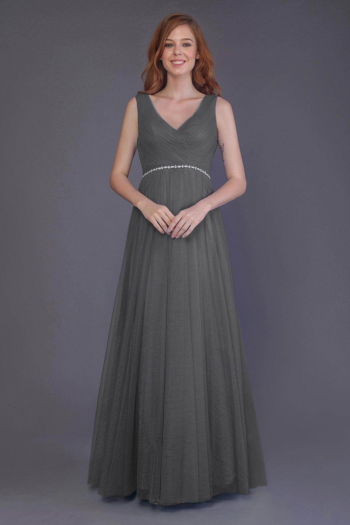 Sheath-Column Floor Length Tulle Bridesmaid Dress PR3518 - COCOMELODY