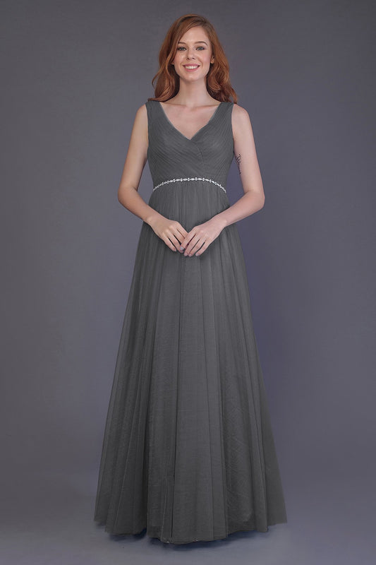 Sheath-Column Floor Length Tulle Bridesmaid Dress PR3518