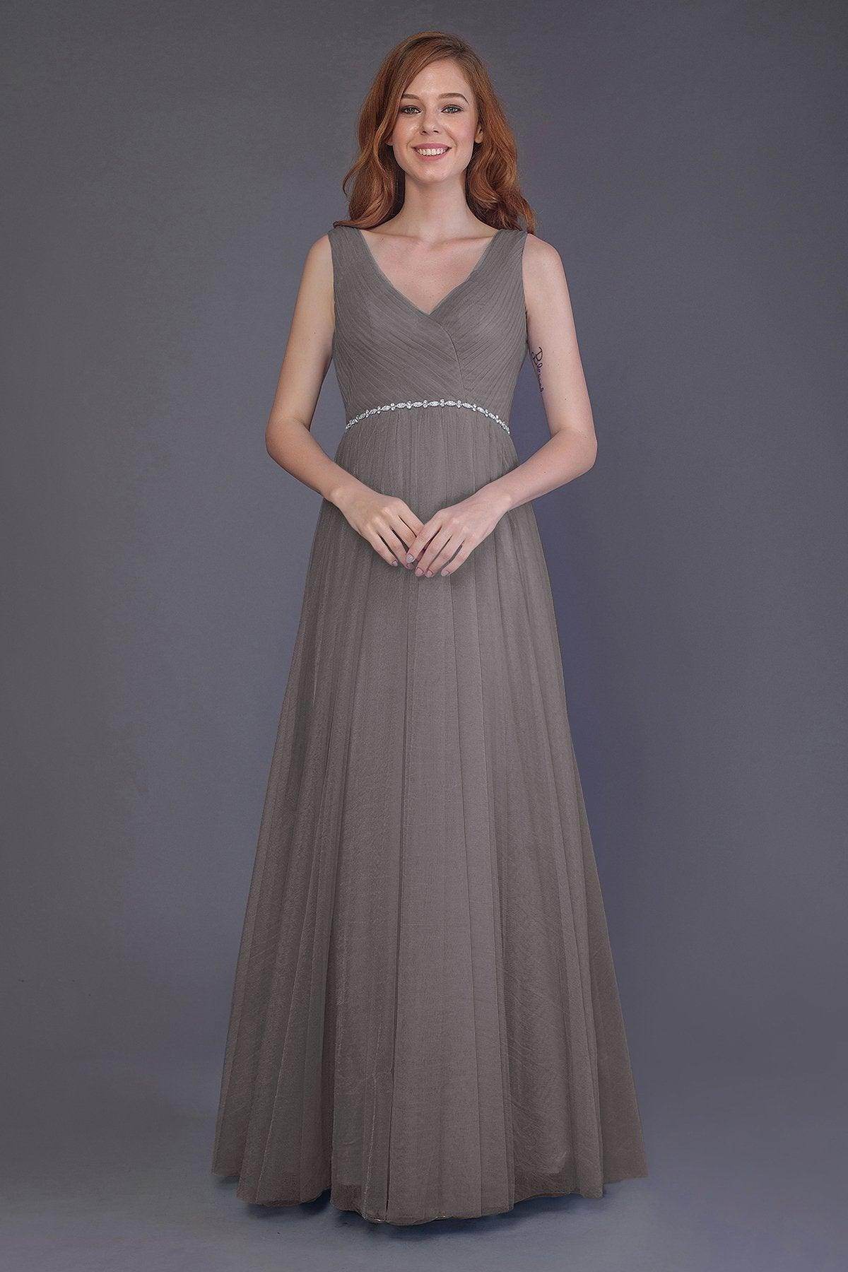 Sheath-Column Floor Length Tulle Bridesmaid Dress PR3518 - COCOMELODY