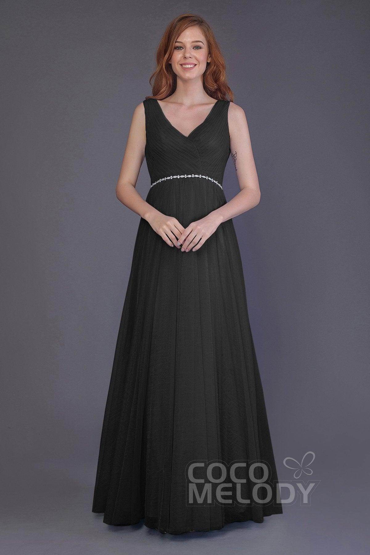 Sheath-Column Floor Length Tulle Bridesmaid Dress PR3518 - COCOMELODY