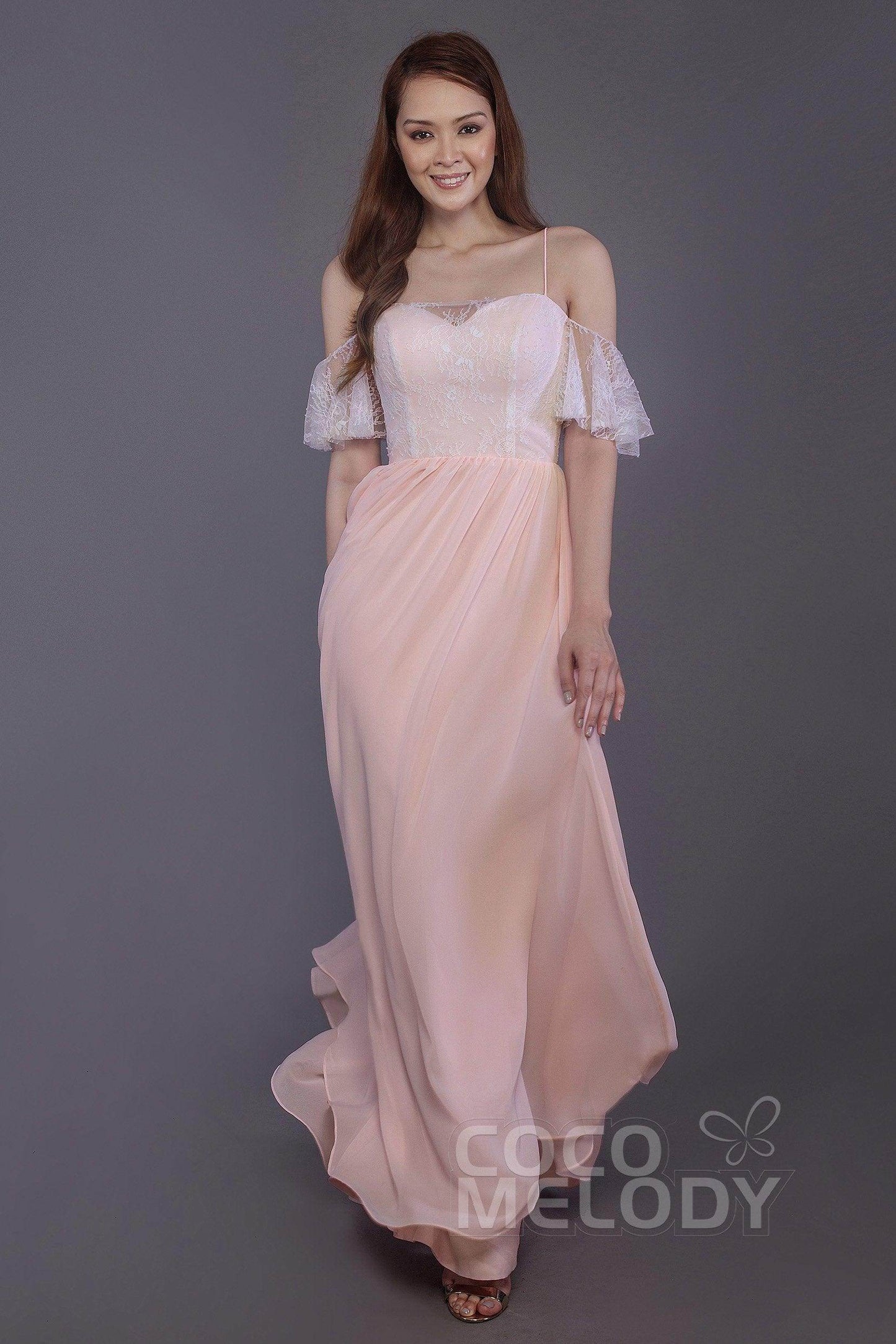 Sheath-Column Floor Length Chiffon Bridesmaid Dress PR3521 - COCOMELODY