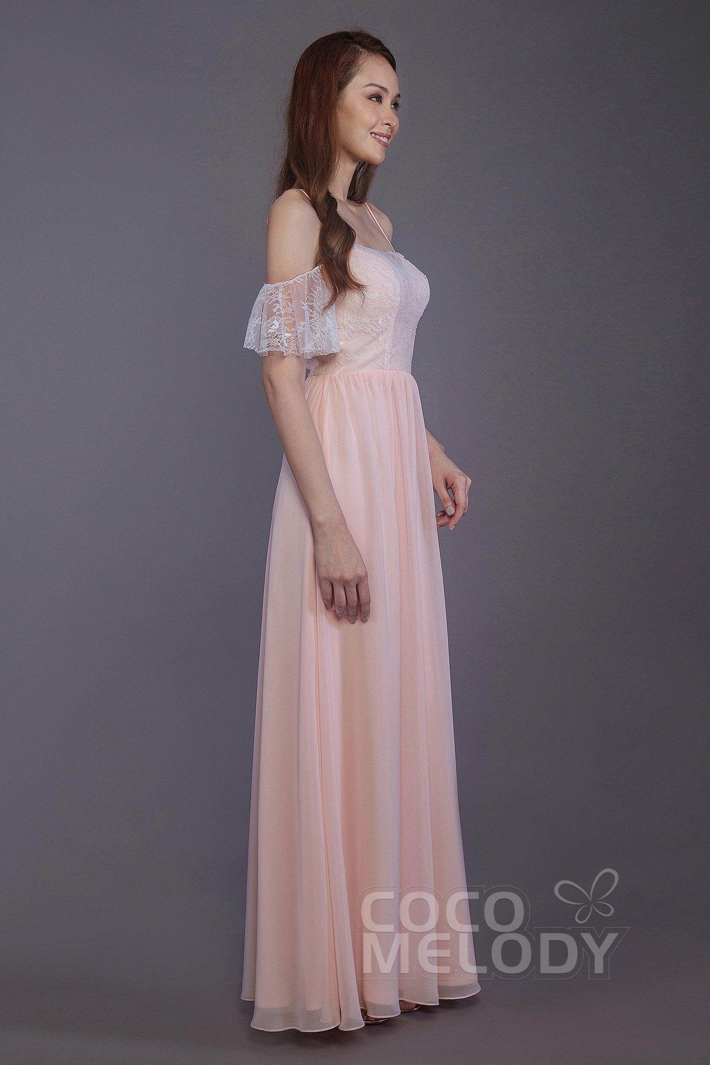 Sheath-Column Floor Length Chiffon Bridesmaid Dress PR3521 - COCOMELODY