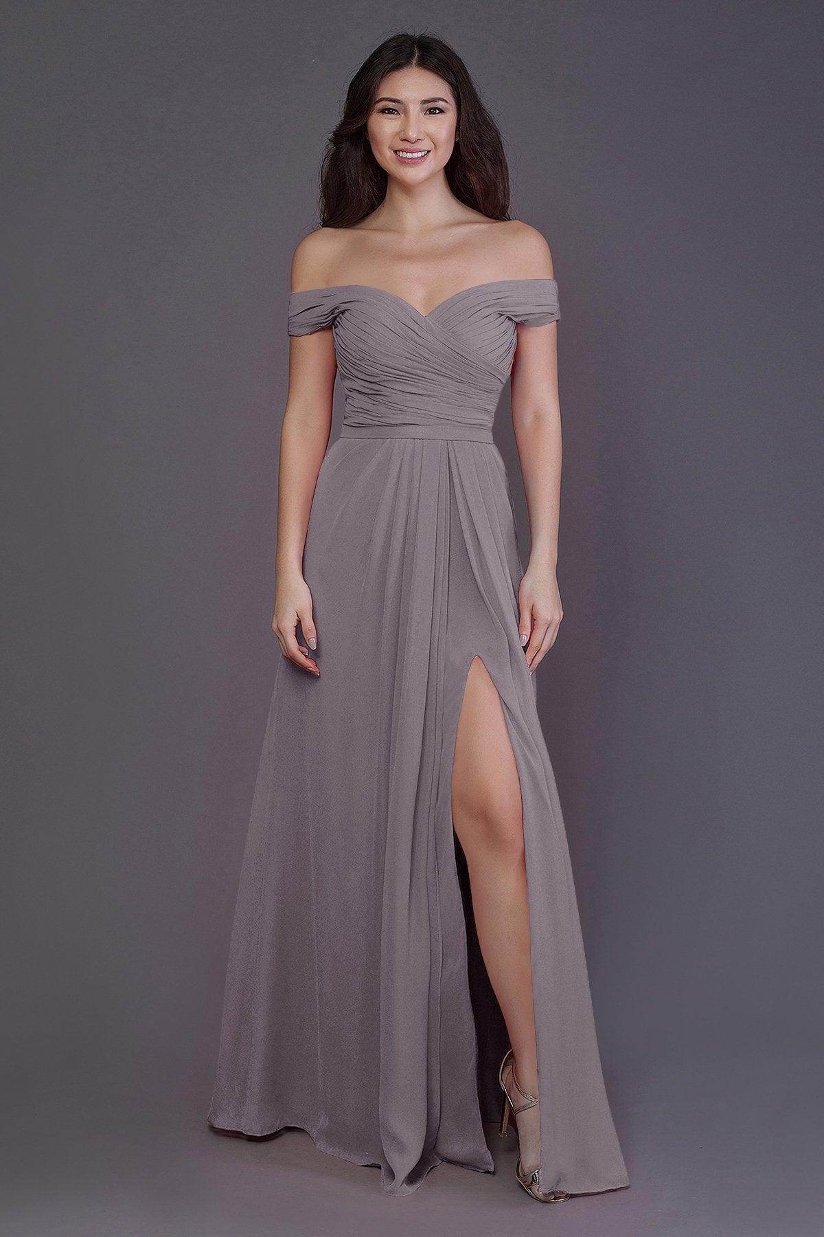 Sheath-Column Floor Length Chiffon Bridesmaid Dress PR3536PS - COCOMELODY