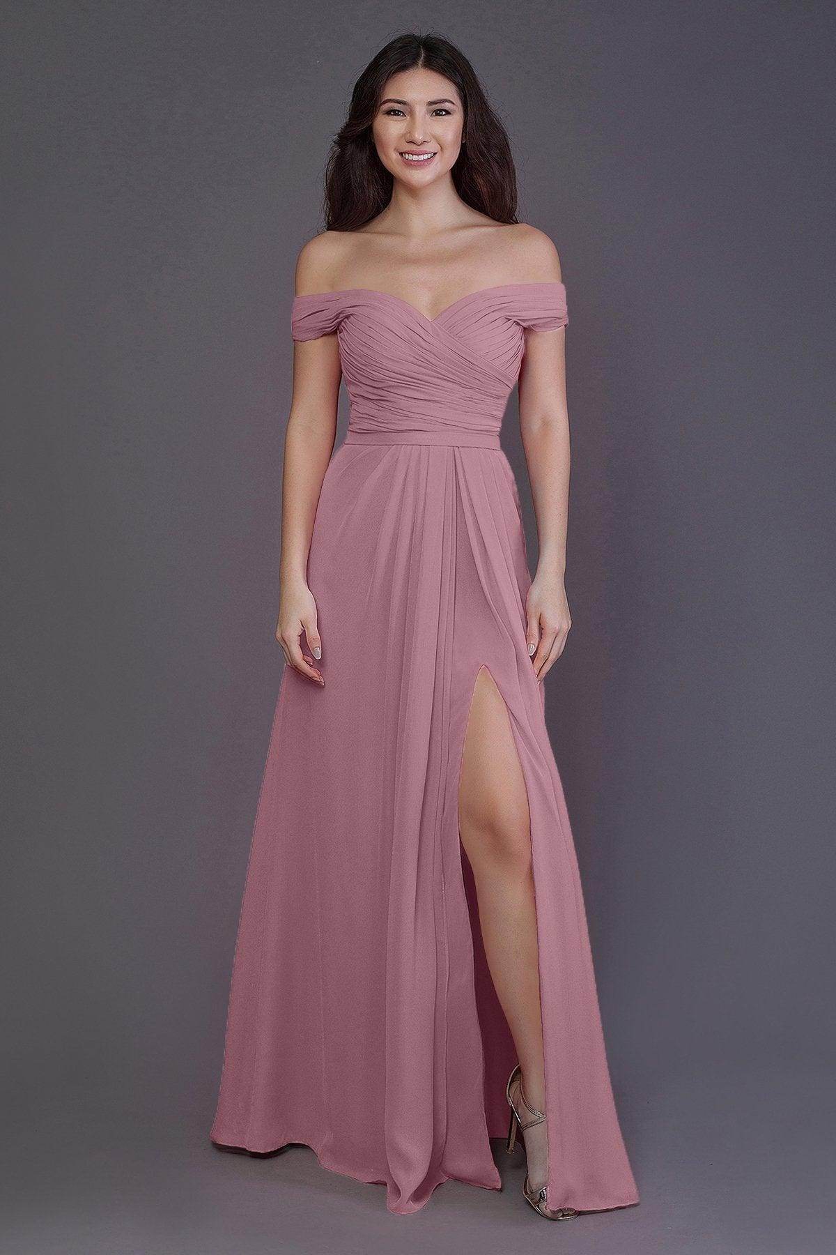Sheath-Column Floor Length Chiffon Bridesmaid Dress PR3536PS - COCOMELODY