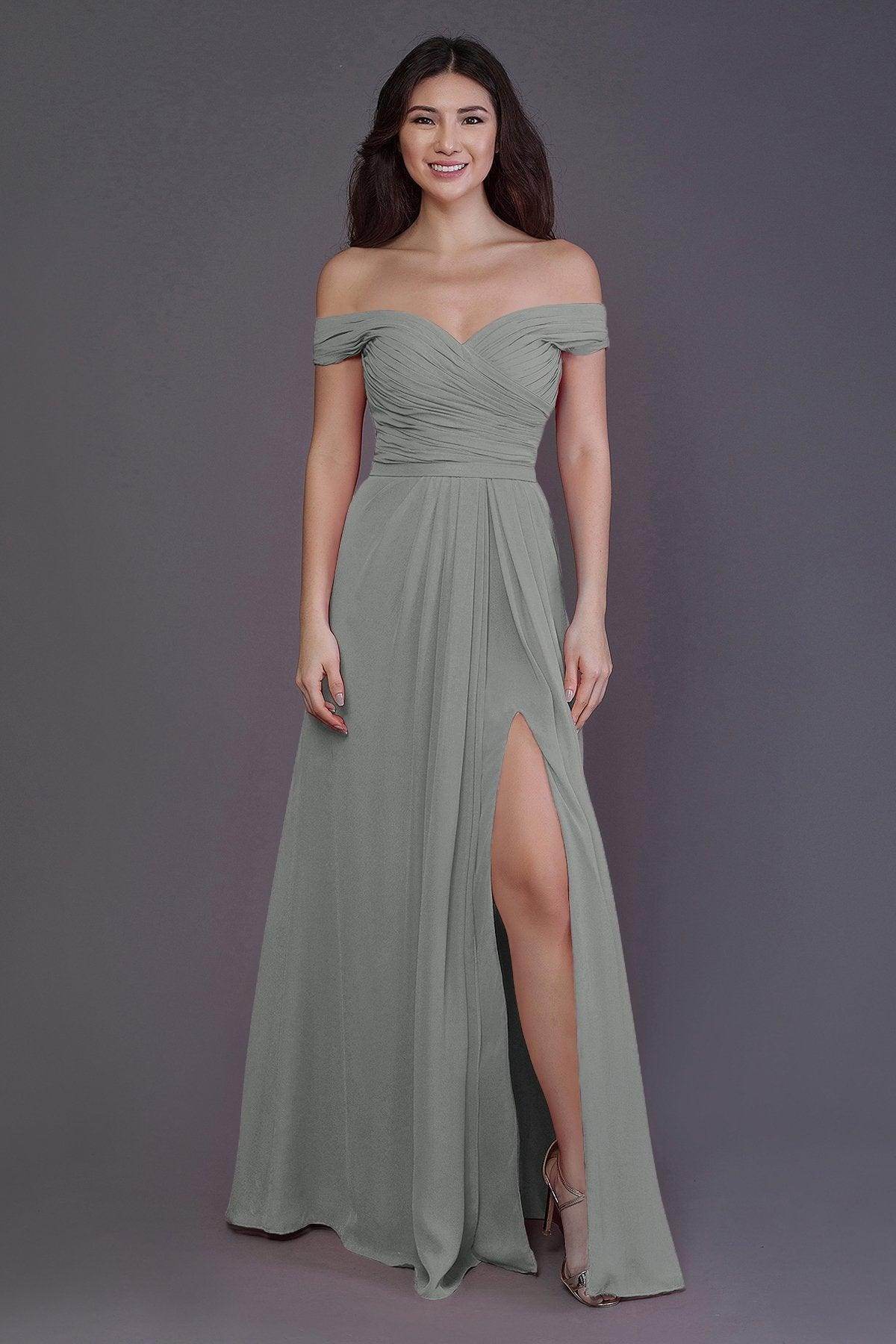 Sheath-Column Floor Length Chiffon Bridesmaid Dress PR3536PS - COCOMELODY
