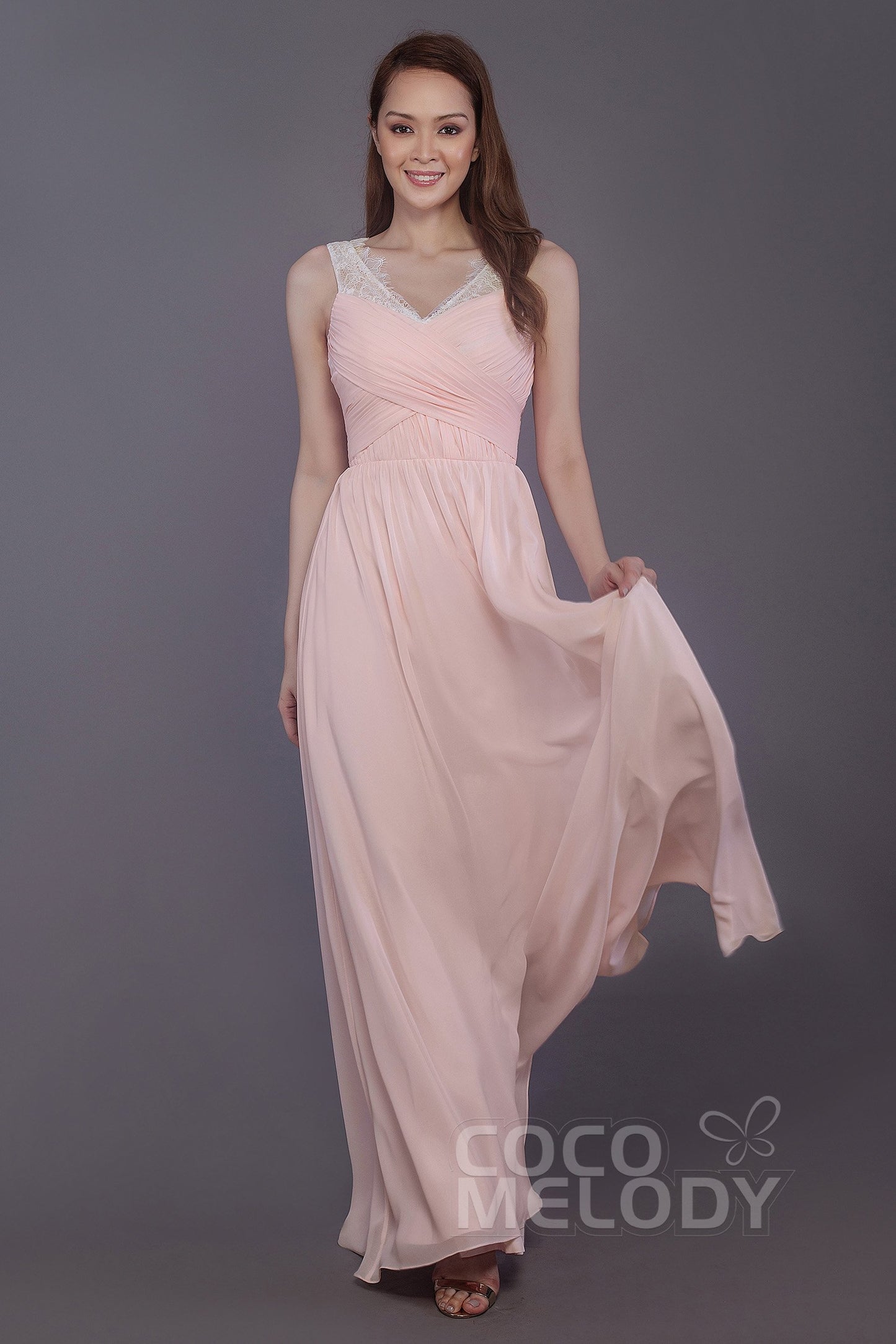 Sheath-Column Floor Length Chiffon Bridesmaid Dress PR3542