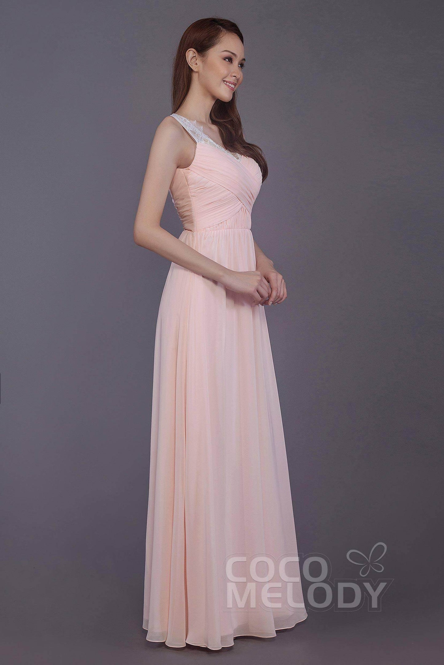 Sheath-Column Floor Length Chiffon Bridesmaid Dress PR3542 - COCOMELODY