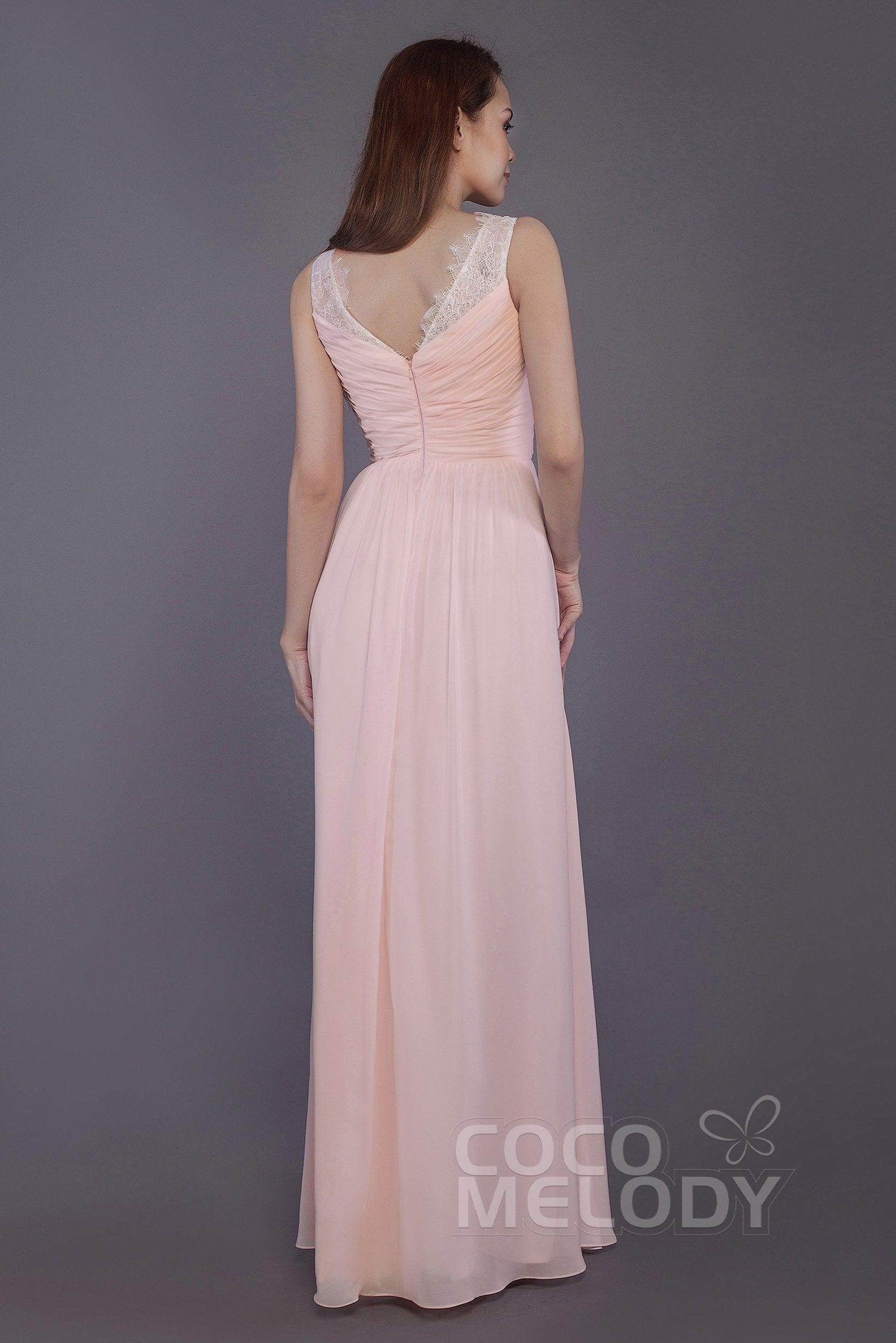 Sheath-Column Floor Length Chiffon Bridesmaid Dress PR3542 - COCOMELODY