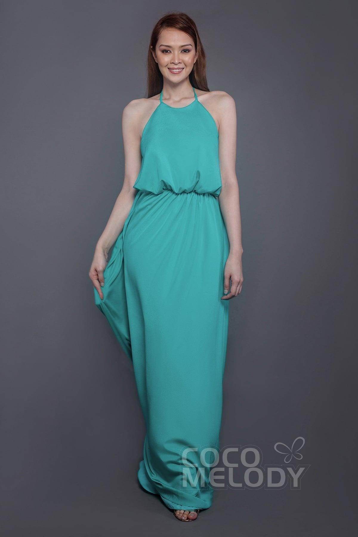 Sheath-Column Floor Length Chiffon Bridesmaid Dress PR3547 - COCOMELODY