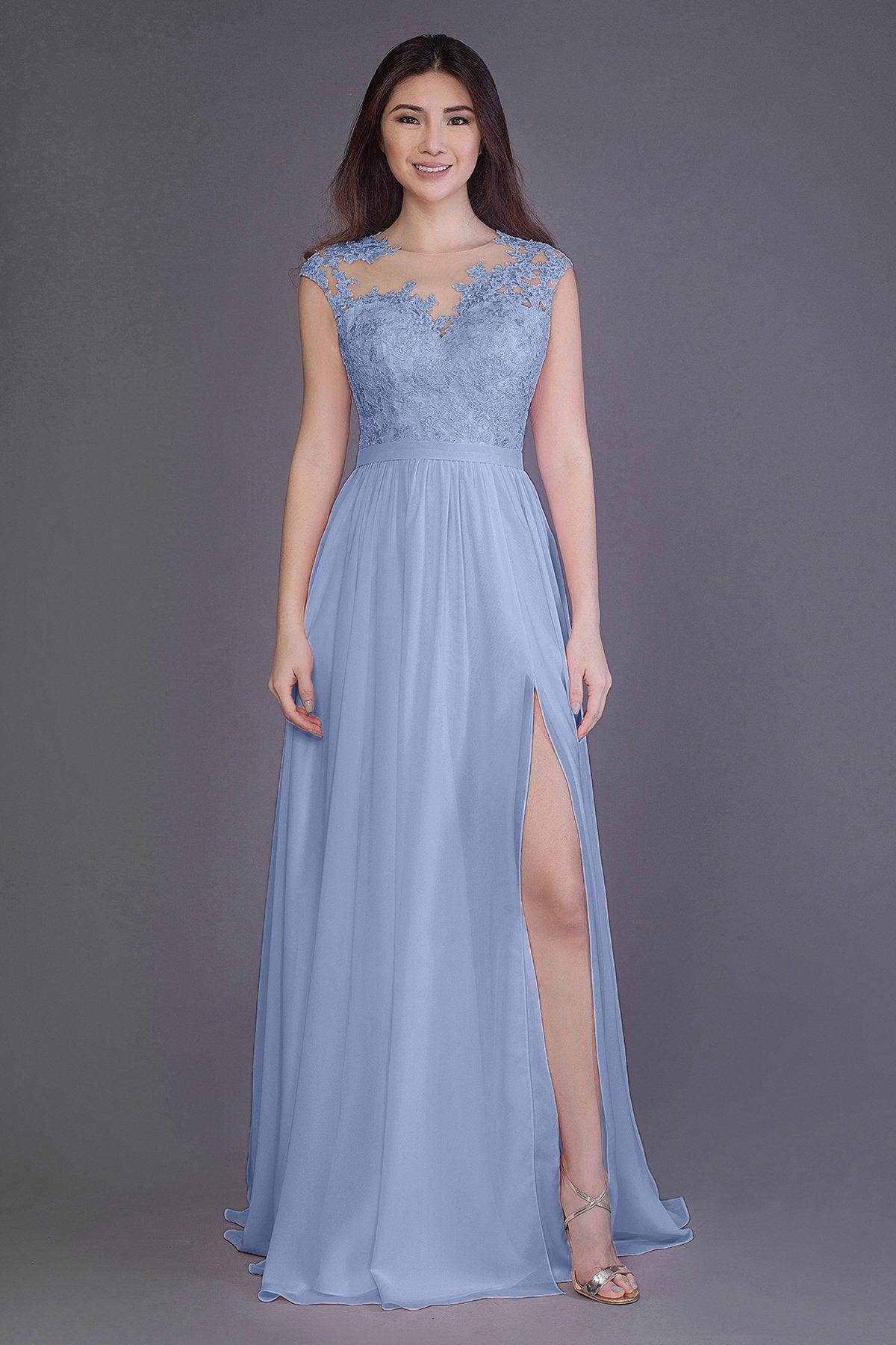Sheath Floor Length Chiffon and Lace Bridesmaid Dress PR3554PS - COCOMELODY