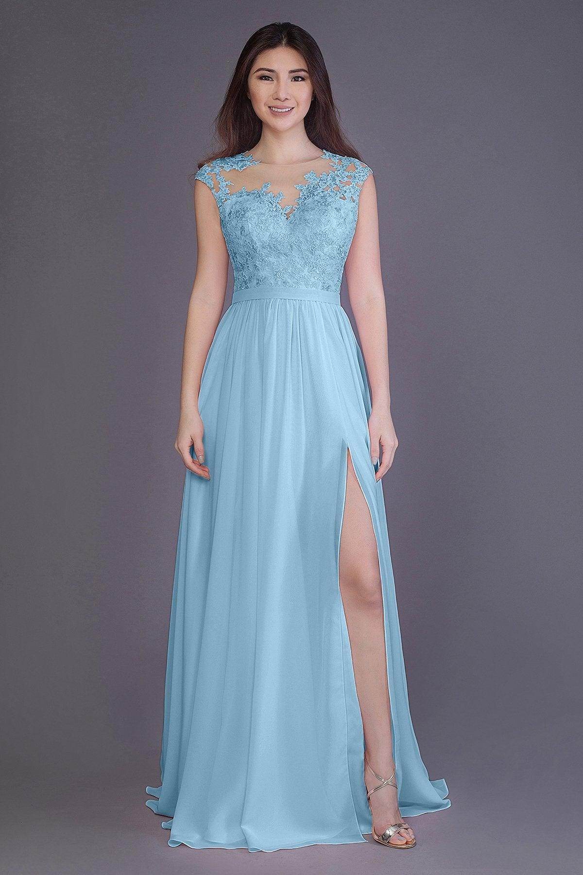 Sheath Floor Length Chiffon and Lace Bridesmaid Dress PR3554PS - COCOMELODY