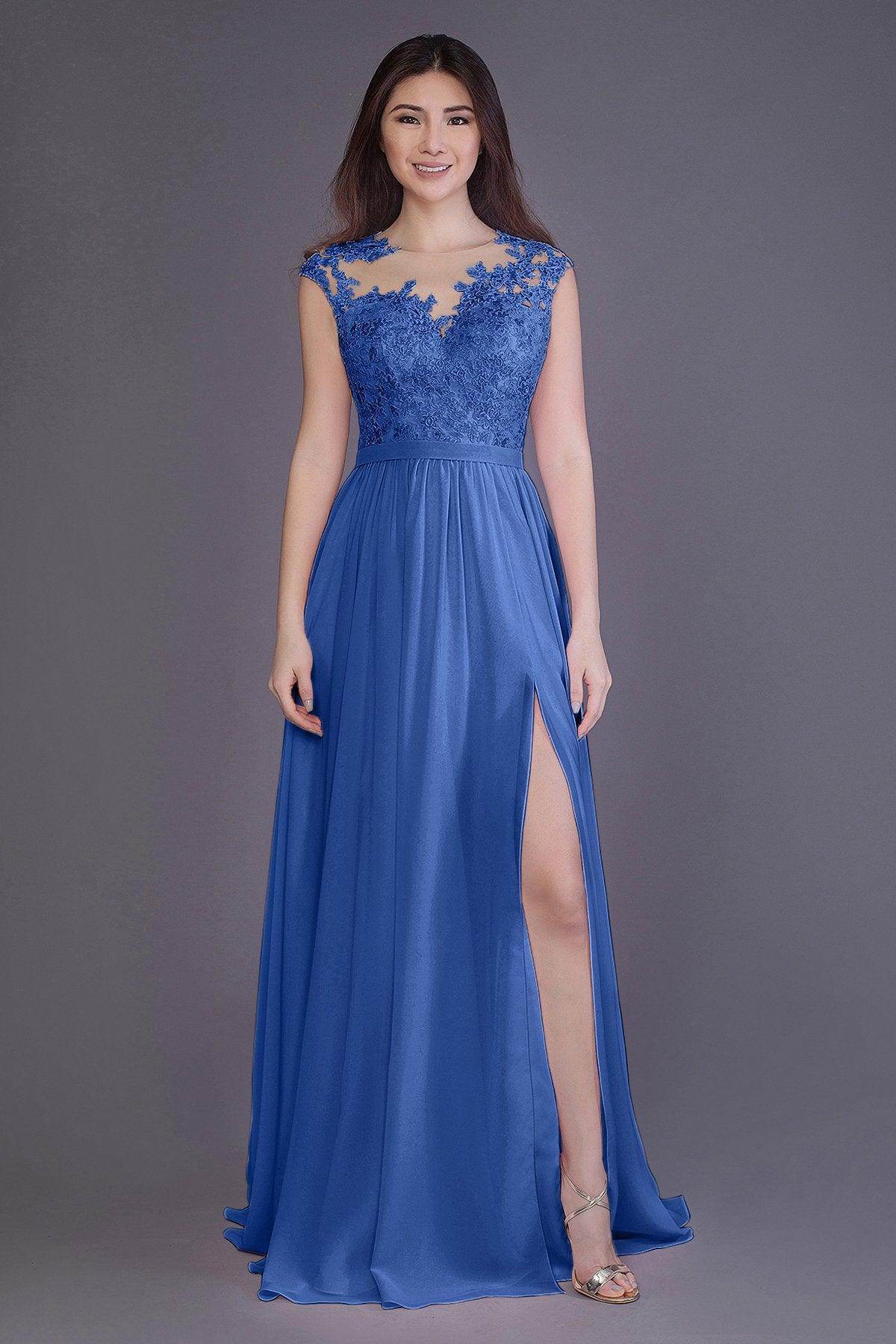 Sheath Floor Length Chiffon and Lace Bridesmaid Dress PR3554PS - COCOMELODY