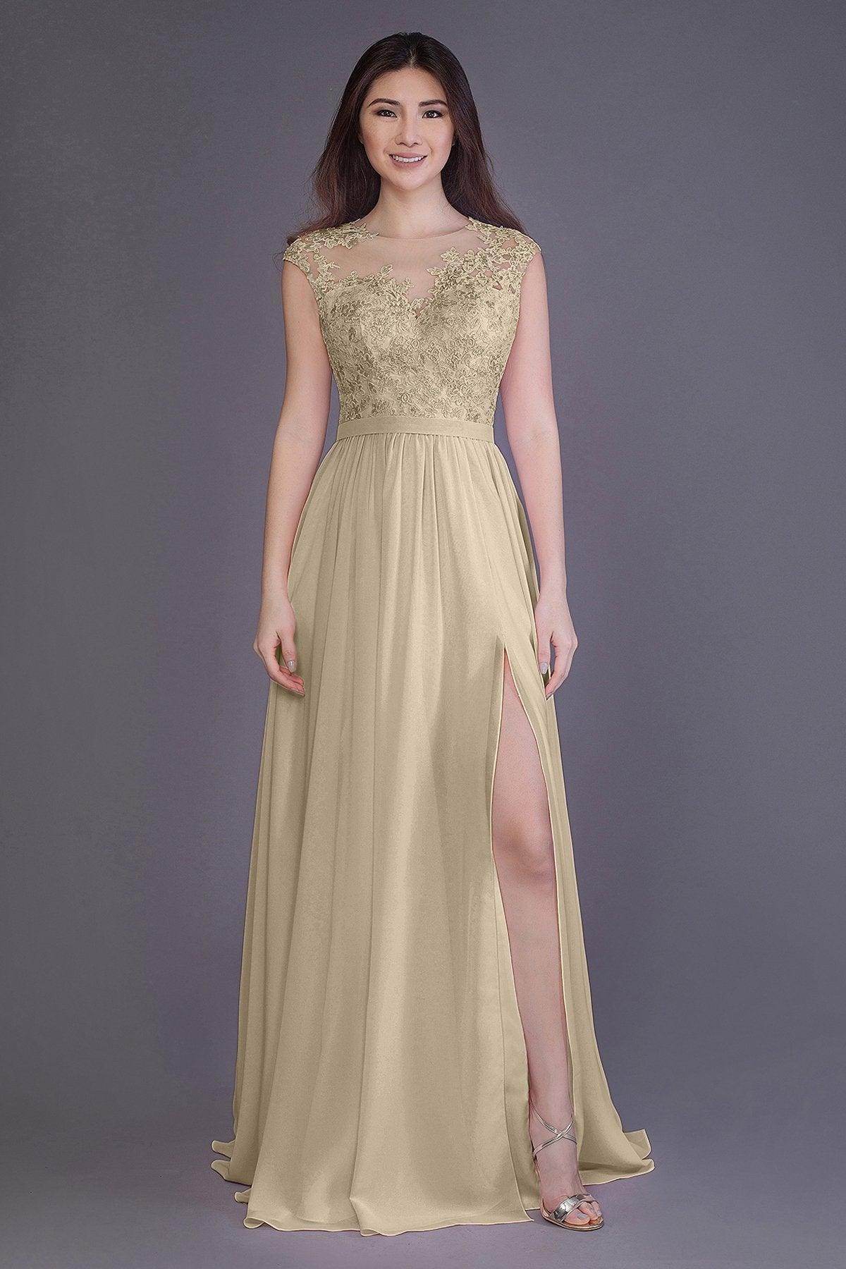 Sheath Floor Length Chiffon and Lace Bridesmaid Dress PR3554PS - COCOMELODY