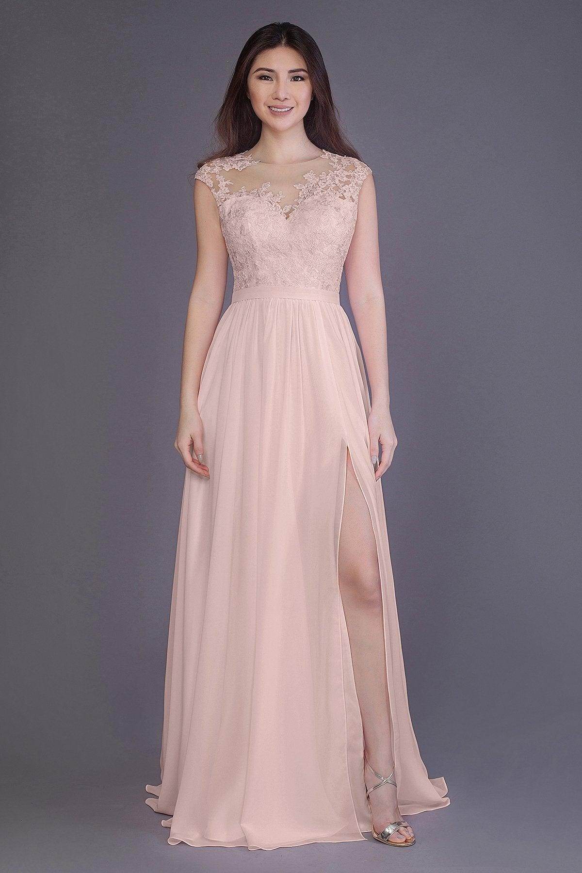 Sheath Floor Length Chiffon and Lace Bridesmaid Dress PR3554PS - COCOMELODY