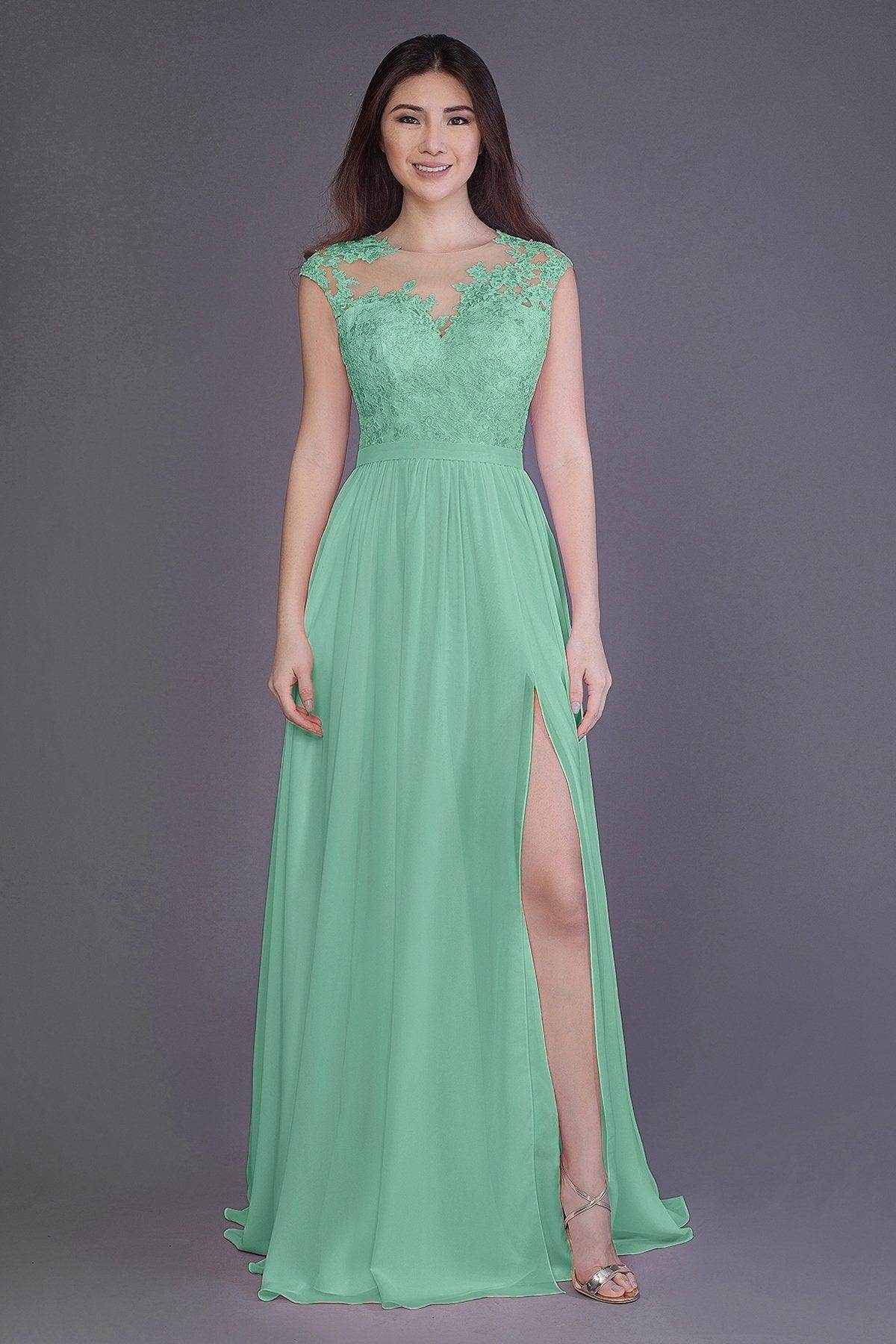 Sheath Floor Length Chiffon and Lace Bridesmaid Dress PR3554PS - COCOMELODY
