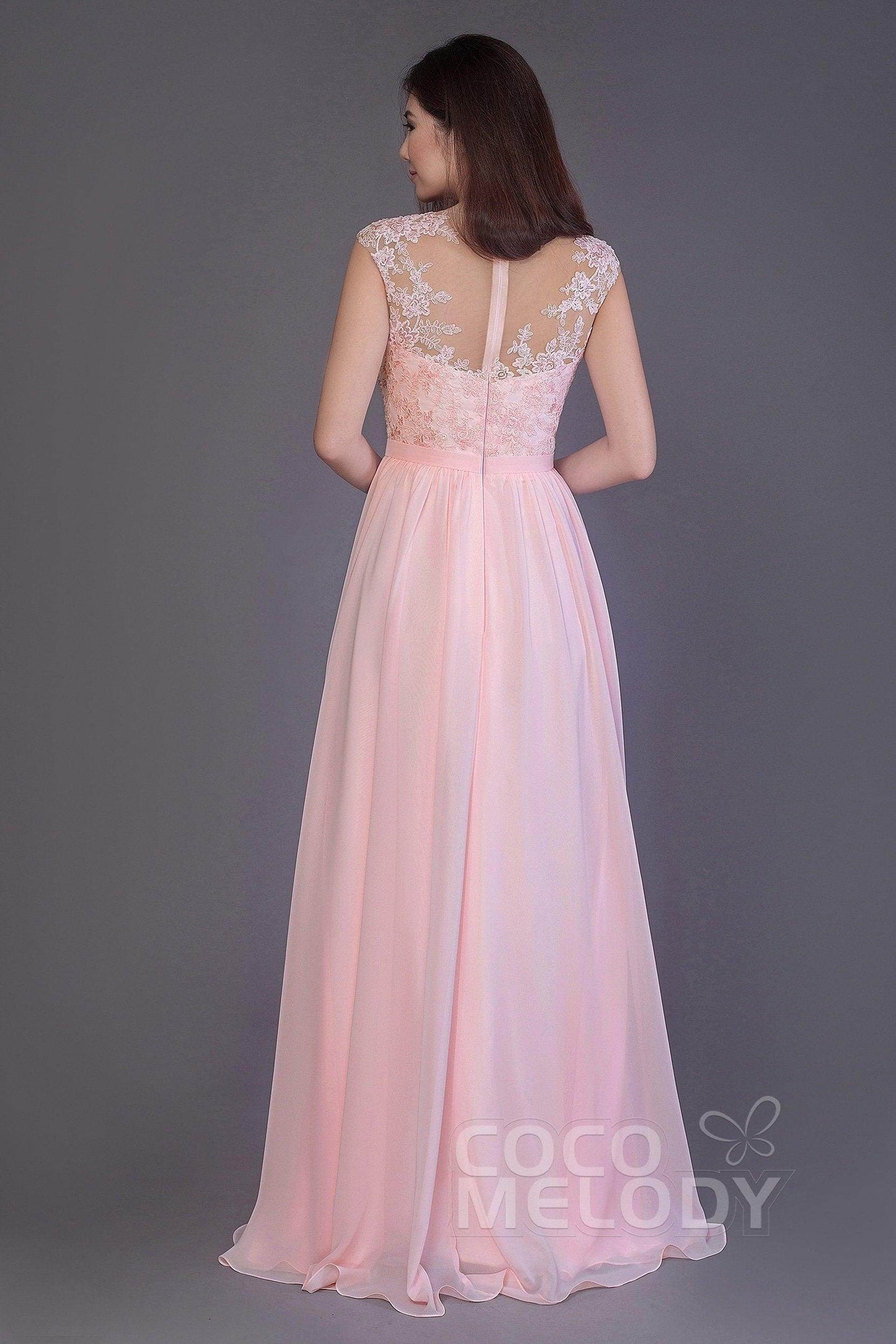 Sheath Floor Length Chiffon and Lace Bridesmaid Dress PR3554PS - COCOMELODY