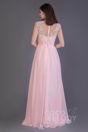 Sheath Floor Length Chiffon and Lace Bridesmaid Dress PR3554PS - COCOMELODY