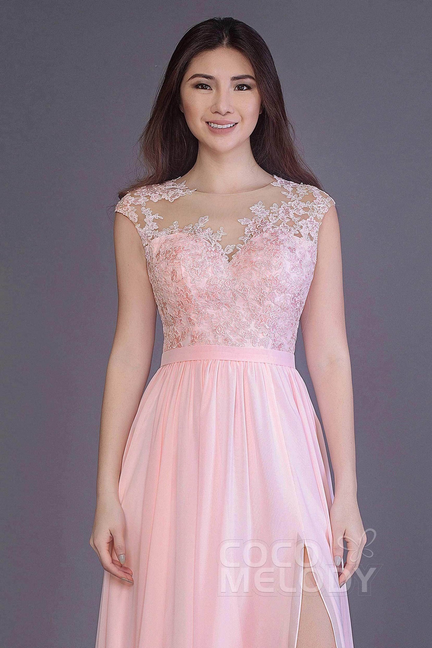 Sheath Floor Length Chiffon and Lace Bridesmaid Dress PR3554PS - COCOMELODY