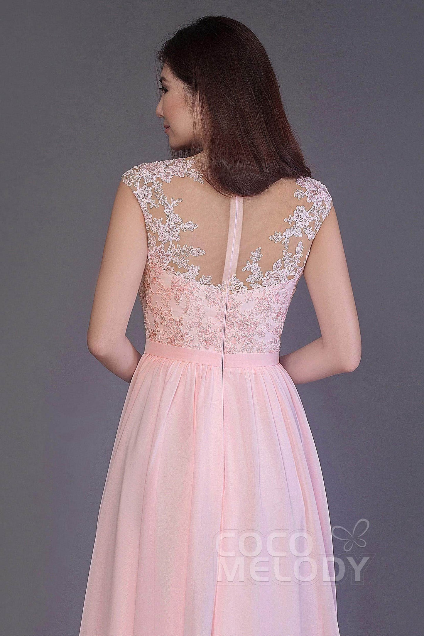 Sheath Floor Length Chiffon and Lace Bridesmaid Dress PR3554PS - COCOMELODY