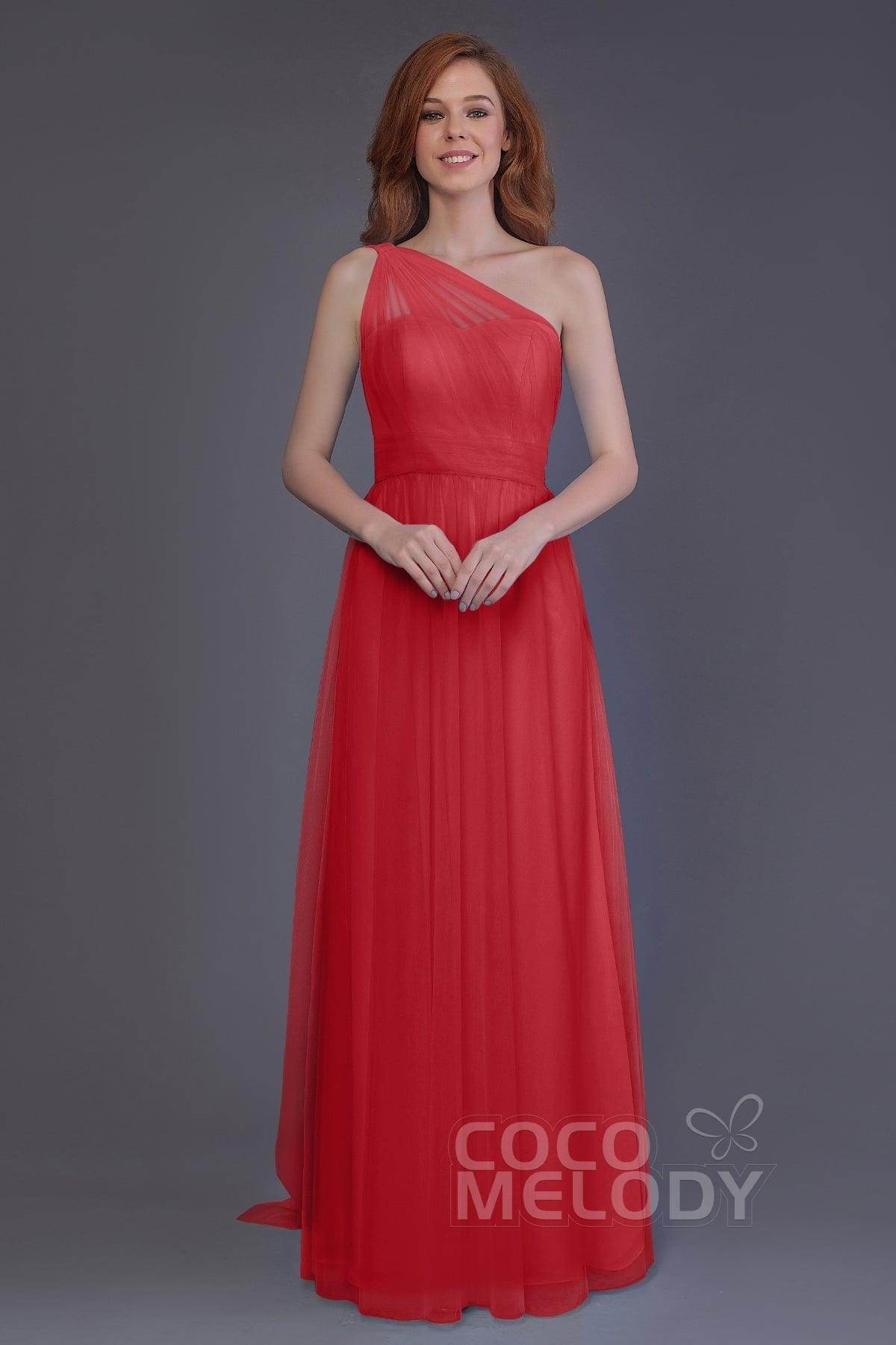 Sheath-Column Floor Length Tulle Bridesmaid Dress PR3556 - COCOMELODY