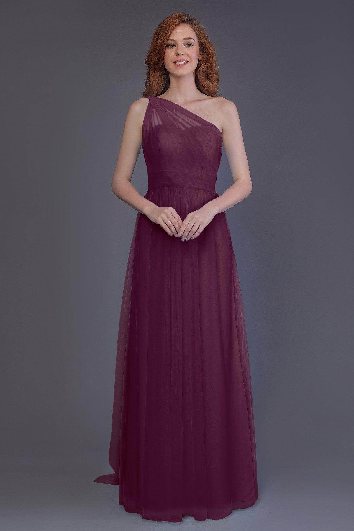 Sheath-Column Floor Length Tulle Bridesmaid Dress PR3556 - COCOMELODY