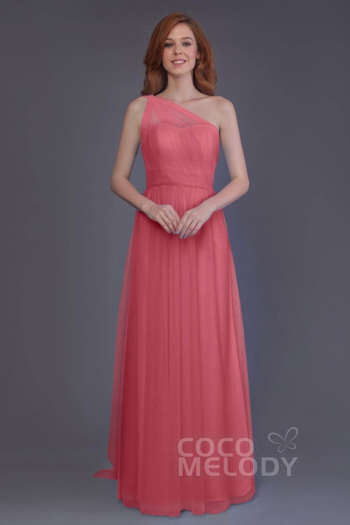 Sheath-Column Floor Length Tulle Bridesmaid Dress PR3556 - COCOMELODY