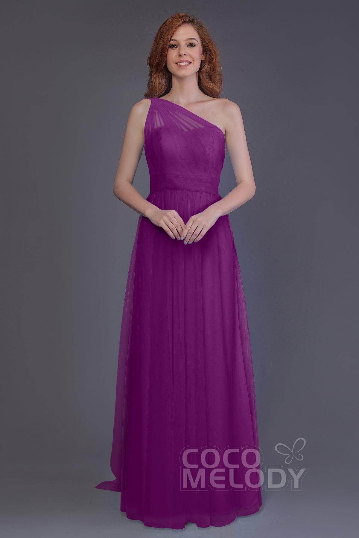 Sheath-Column Floor Length Tulle Bridesmaid Dress PR3556 - COCOMELODY