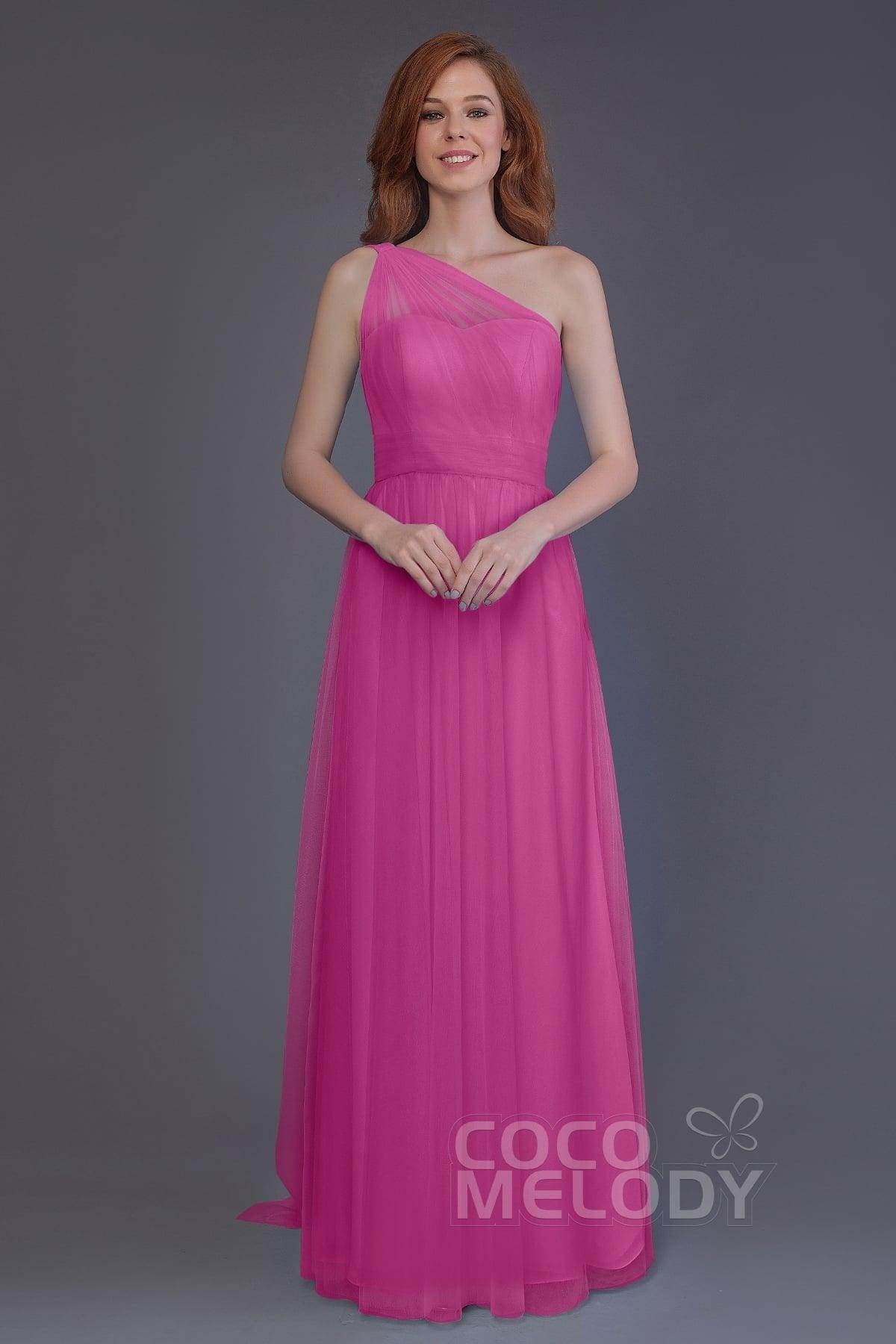 Sheath-Column Floor Length Tulle Bridesmaid Dress PR3556 - COCOMELODY