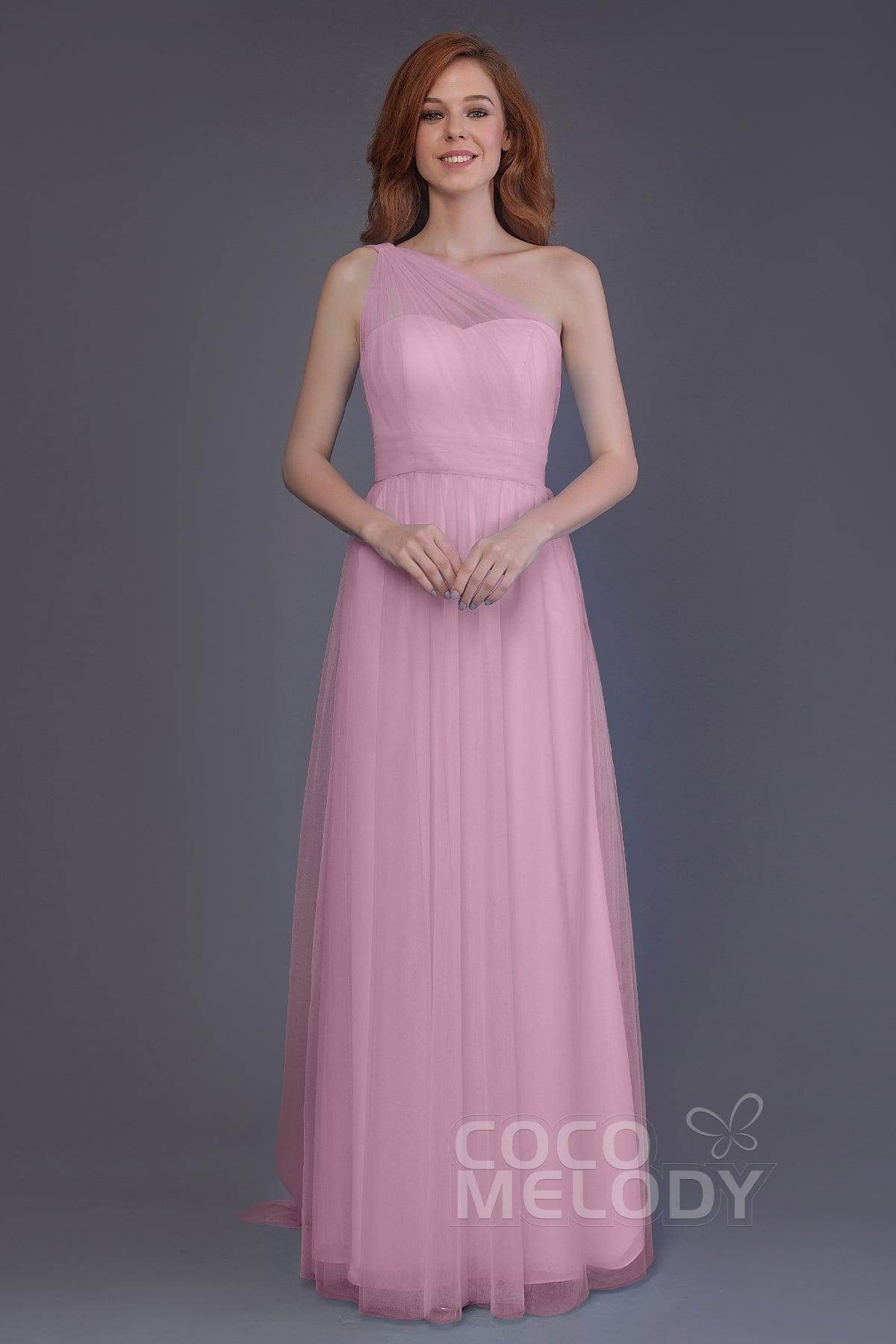 Sheath-Column Floor Length Tulle Bridesmaid Dress PR3556 - COCOMELODY