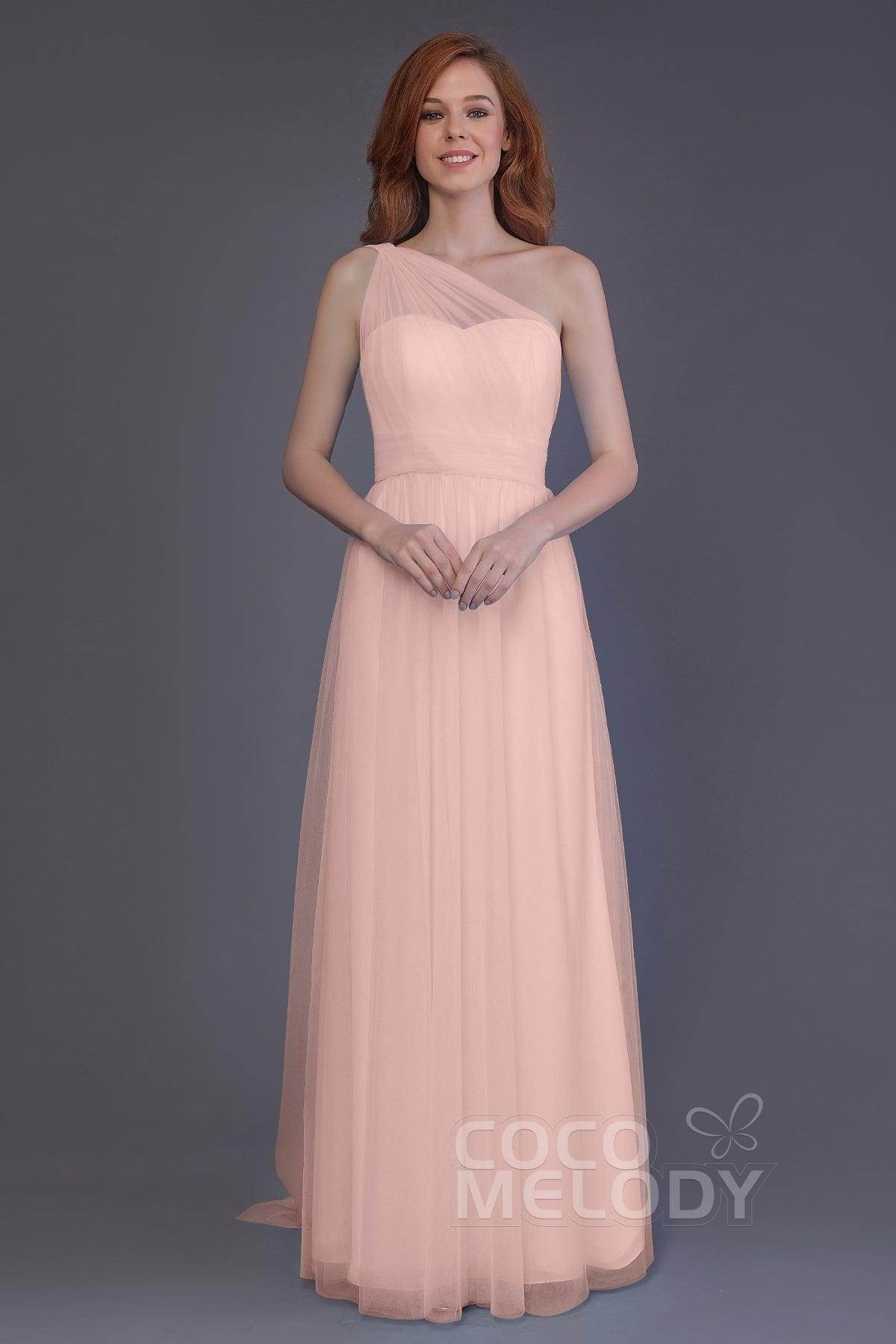 Sheath-Column Floor Length Tulle Bridesmaid Dress PR3556 - COCOMELODY