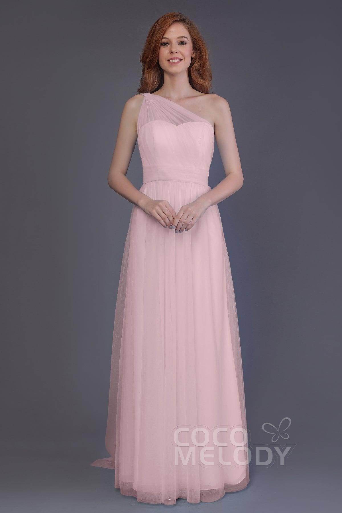 Sheath-Column Floor Length Tulle Bridesmaid Dress PR3556 - COCOMELODY