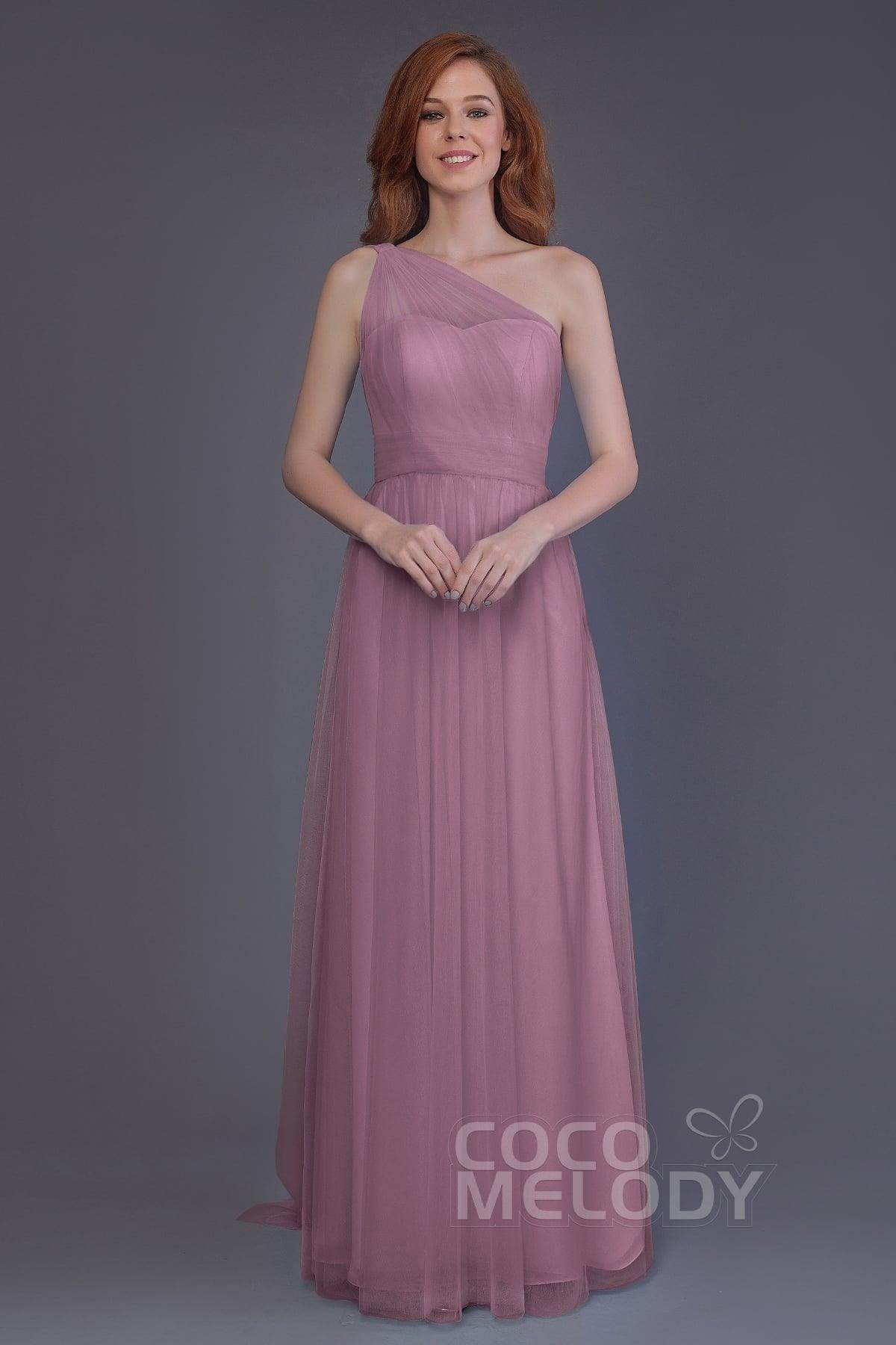 Sheath-Column Floor Length Tulle Bridesmaid Dress PR3556 - COCOMELODY