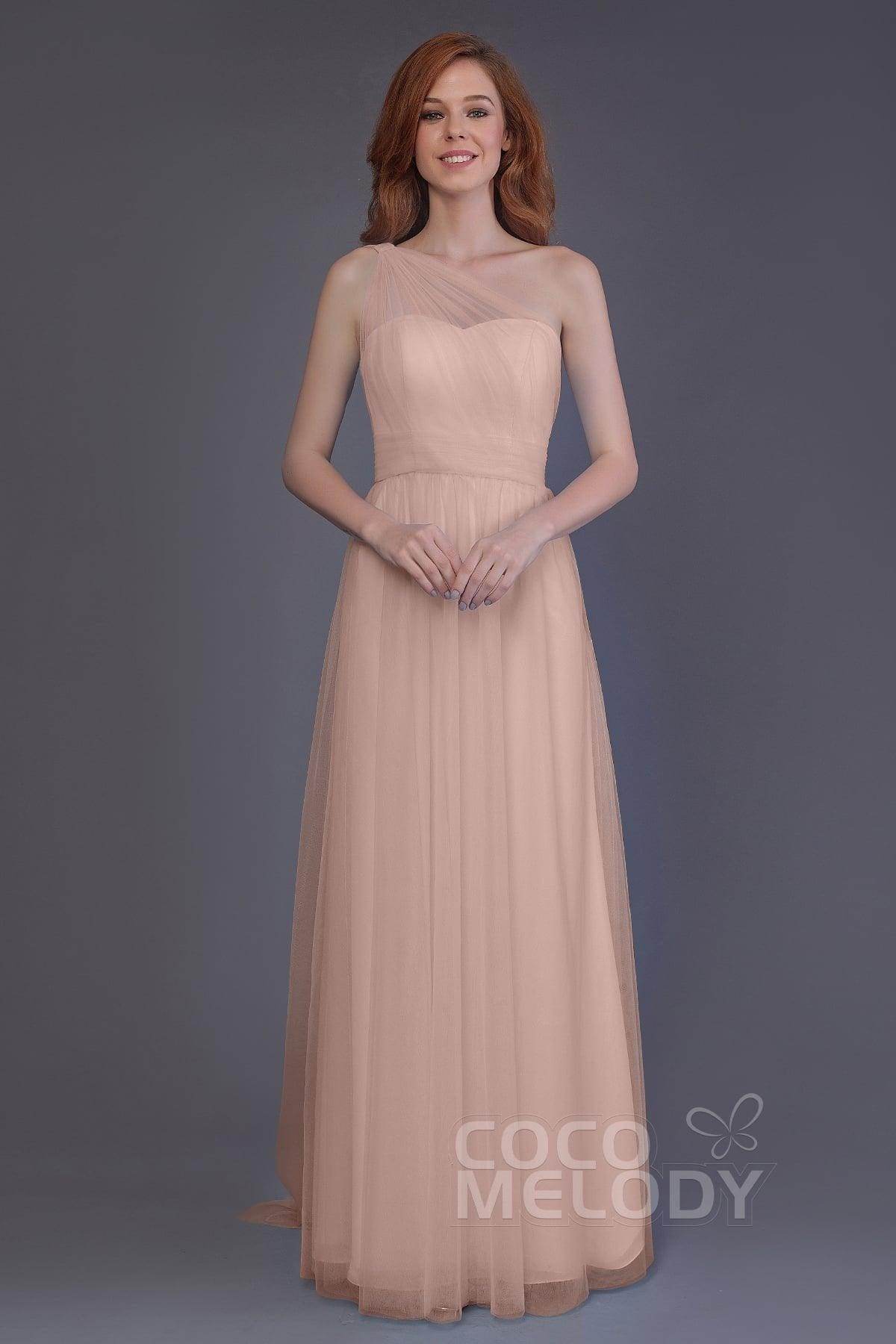 Sheath-Column Floor Length Tulle Bridesmaid Dress PR3556 - COCOMELODY