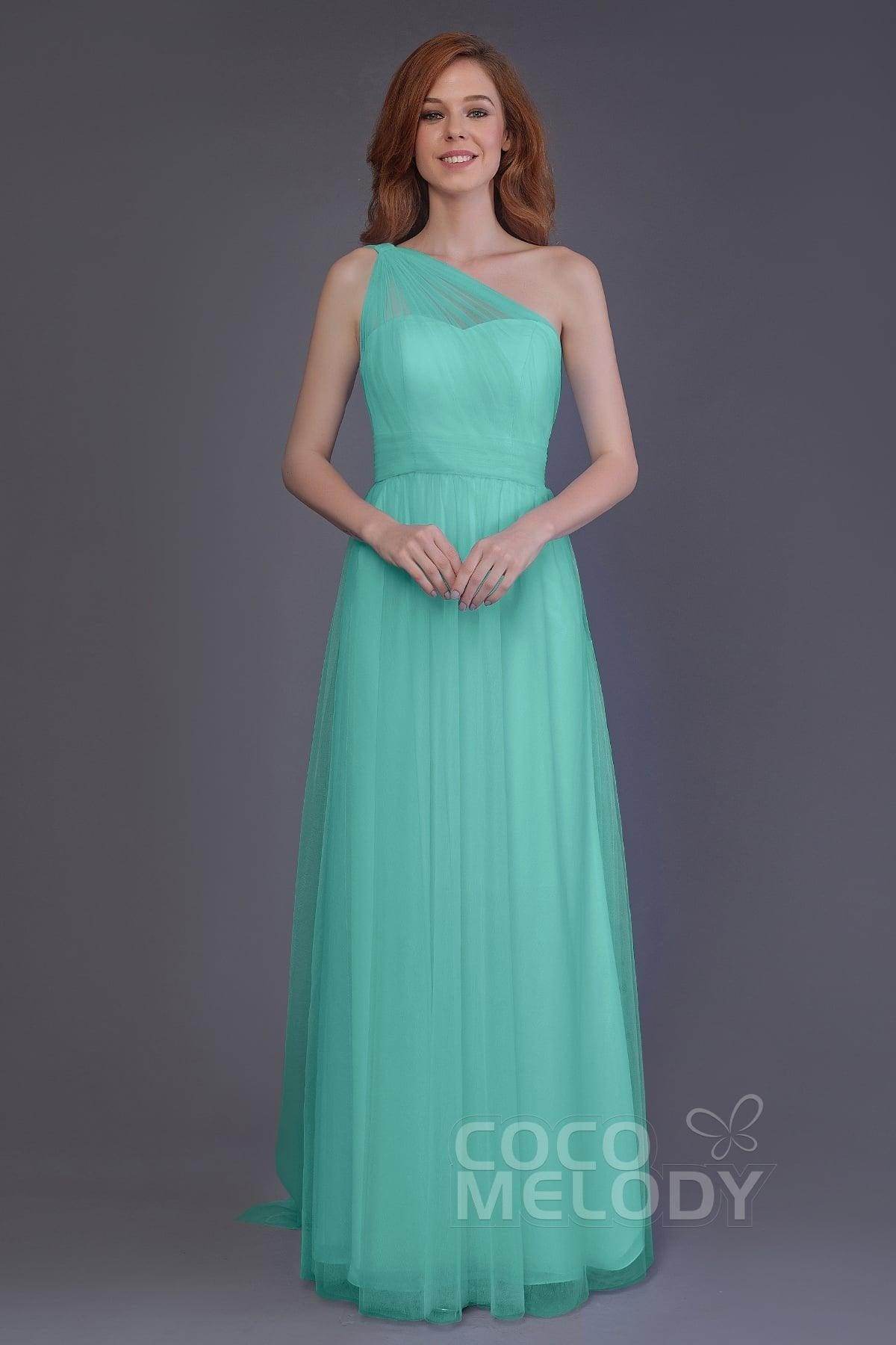 Sheath-Column Floor Length Tulle Bridesmaid Dress PR3556 - COCOMELODY
