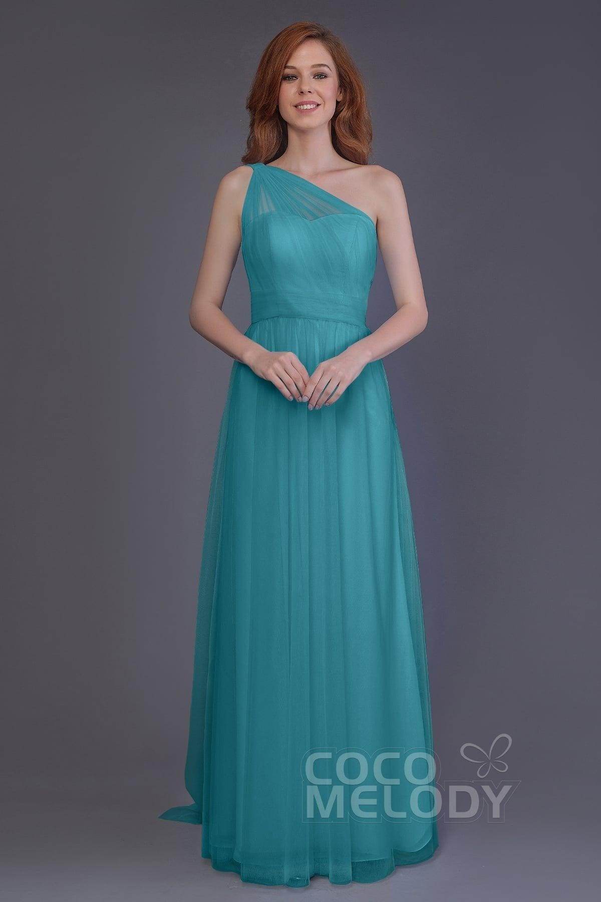 Sheath-Column Floor Length Tulle Bridesmaid Dress PR3556 - COCOMELODY