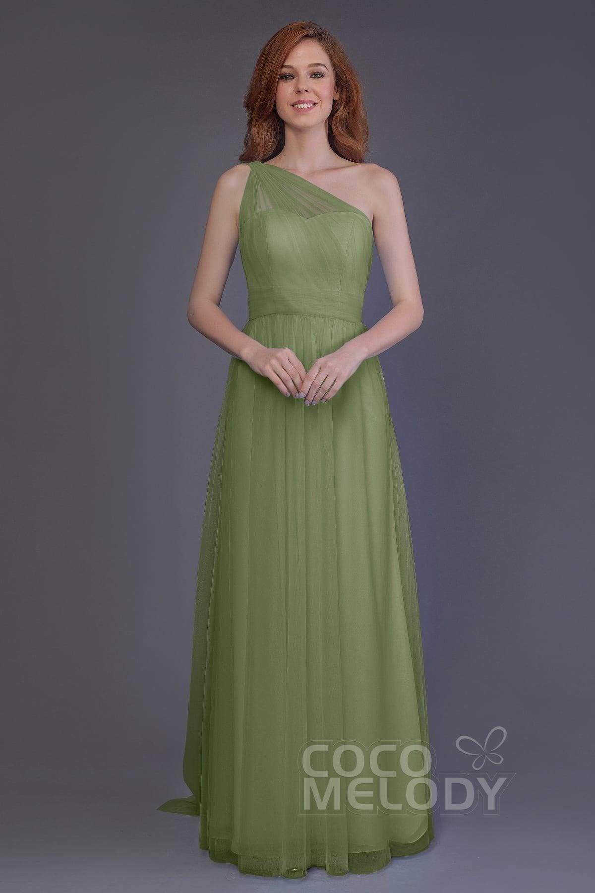 Sheath-Column Floor Length Tulle Bridesmaid Dress PR3556 - COCOMELODY