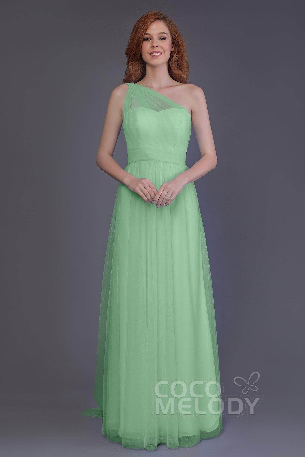Sheath-Column Floor Length Tulle Bridesmaid Dress PR3556 - COCOMELODY