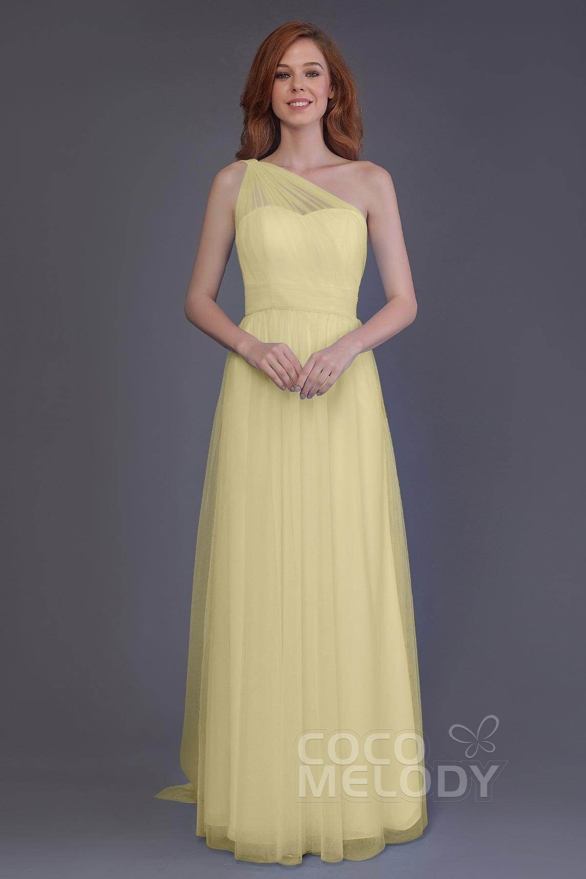 Sheath-Column Floor Length Tulle Bridesmaid Dress PR3556 - COCOMELODY