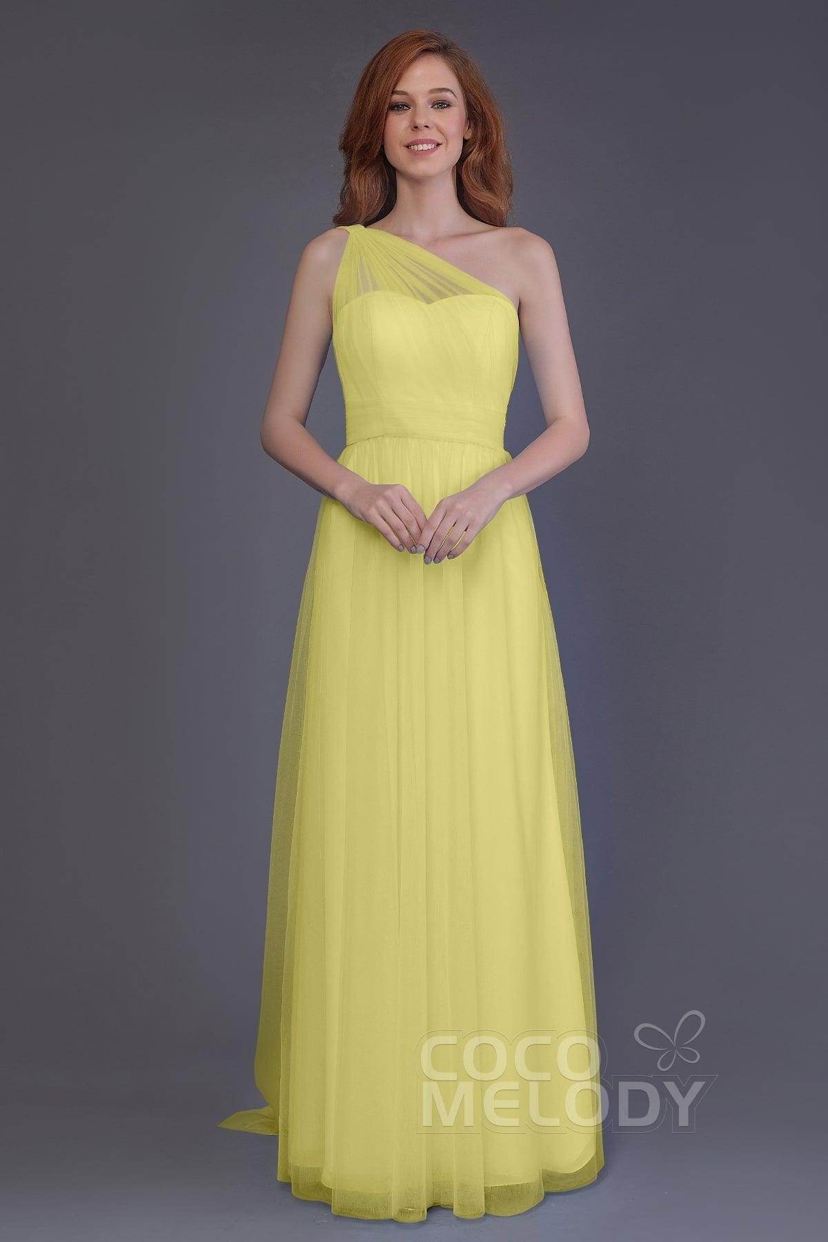 Sheath-Column Floor Length Tulle Bridesmaid Dress PR3556 - COCOMELODY