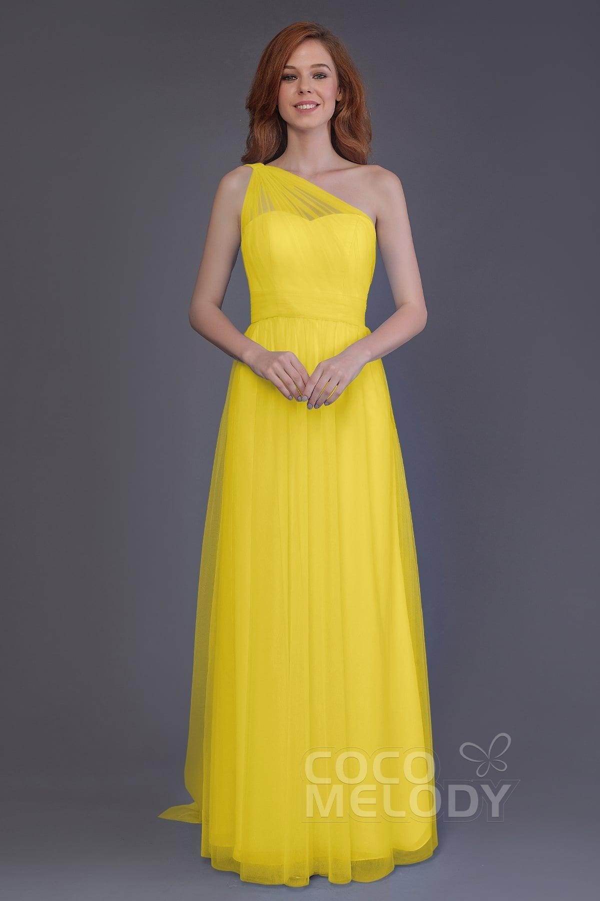 Sheath-Column Floor Length Tulle Bridesmaid Dress PR3556 - COCOMELODY