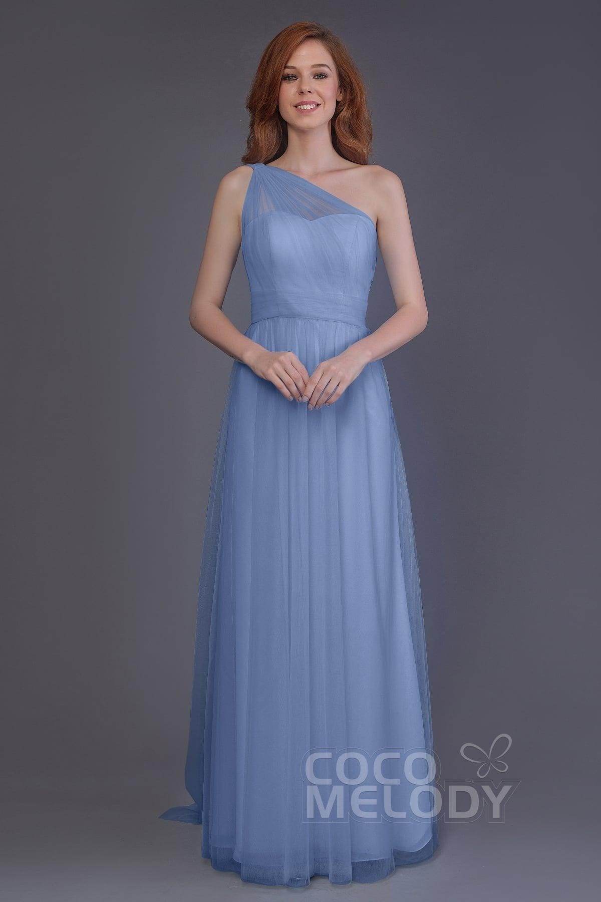 Sheath-Column Floor Length Tulle Bridesmaid Dress PR3556 - COCOMELODY