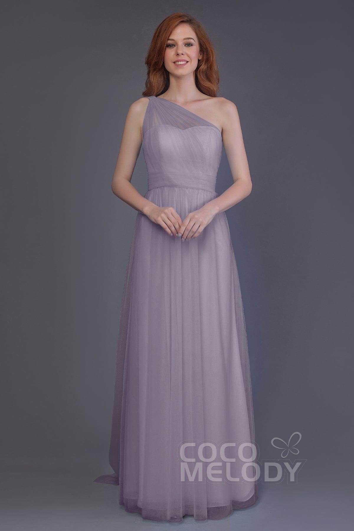 Sheath-Column Floor Length Tulle Bridesmaid Dress PR3556 - COCOMELODY